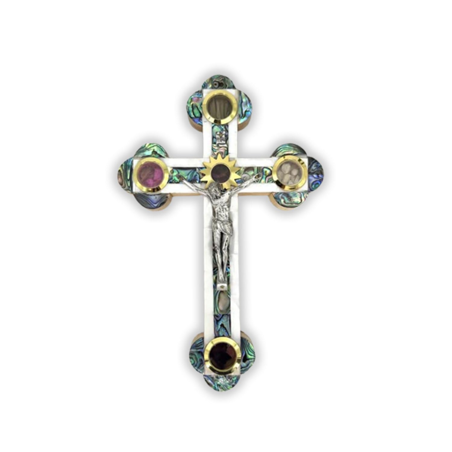 Holy Land Crucifix Wall Cross hand carved olive wood with mother of pearl