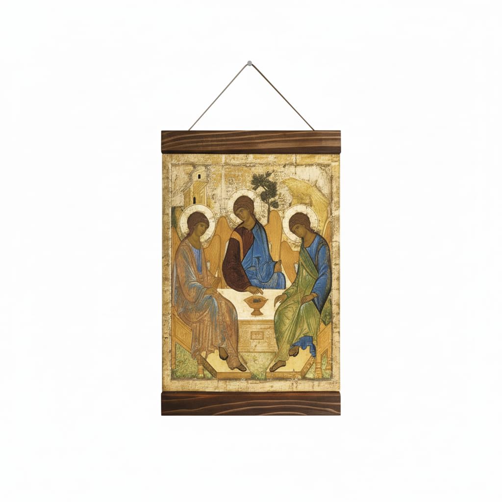 Holy Trinity Icon by Rublev Andrei canvas print 8.7 x 11.8 inches with wood frame
