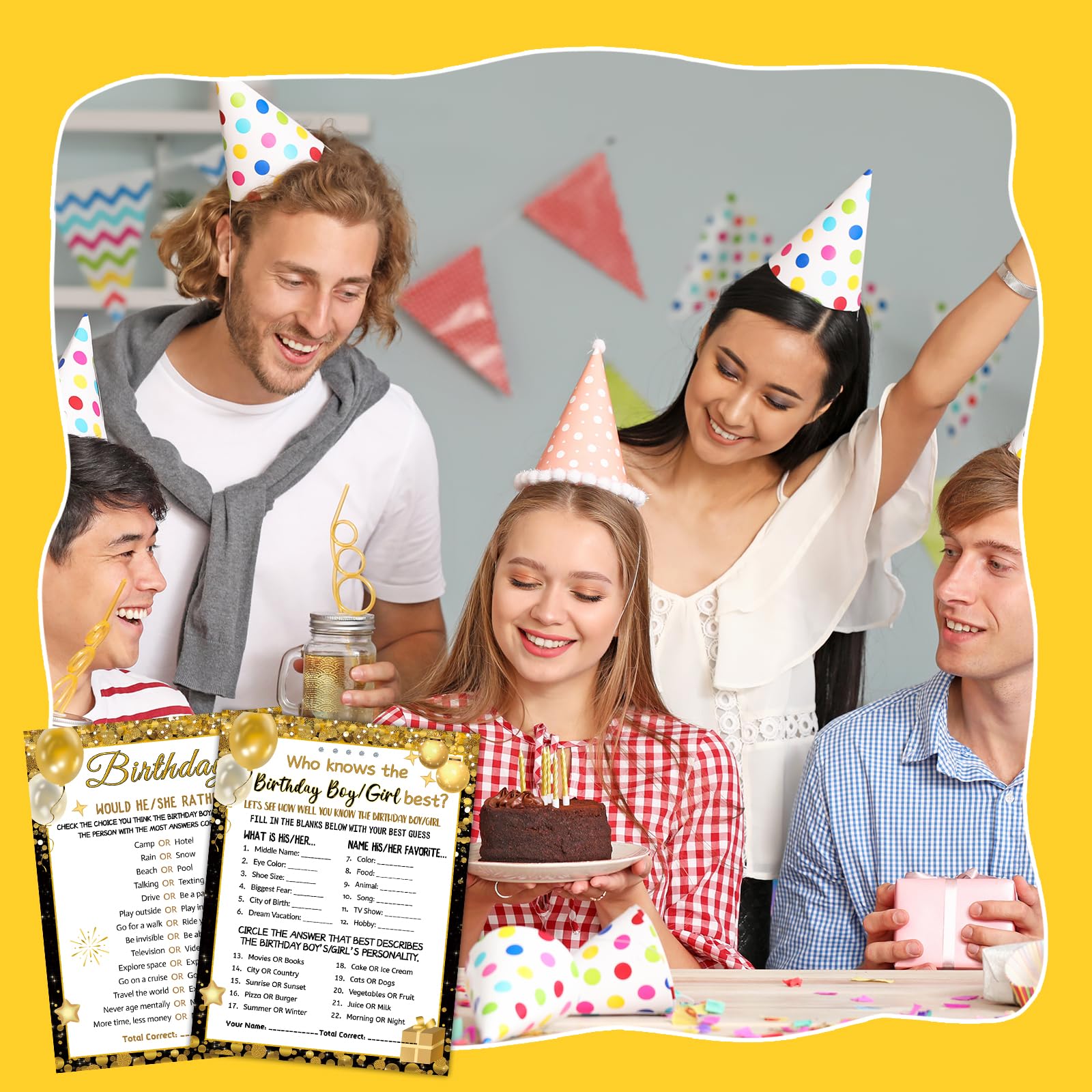 Sleepover party birthday game cards suitable for all ages