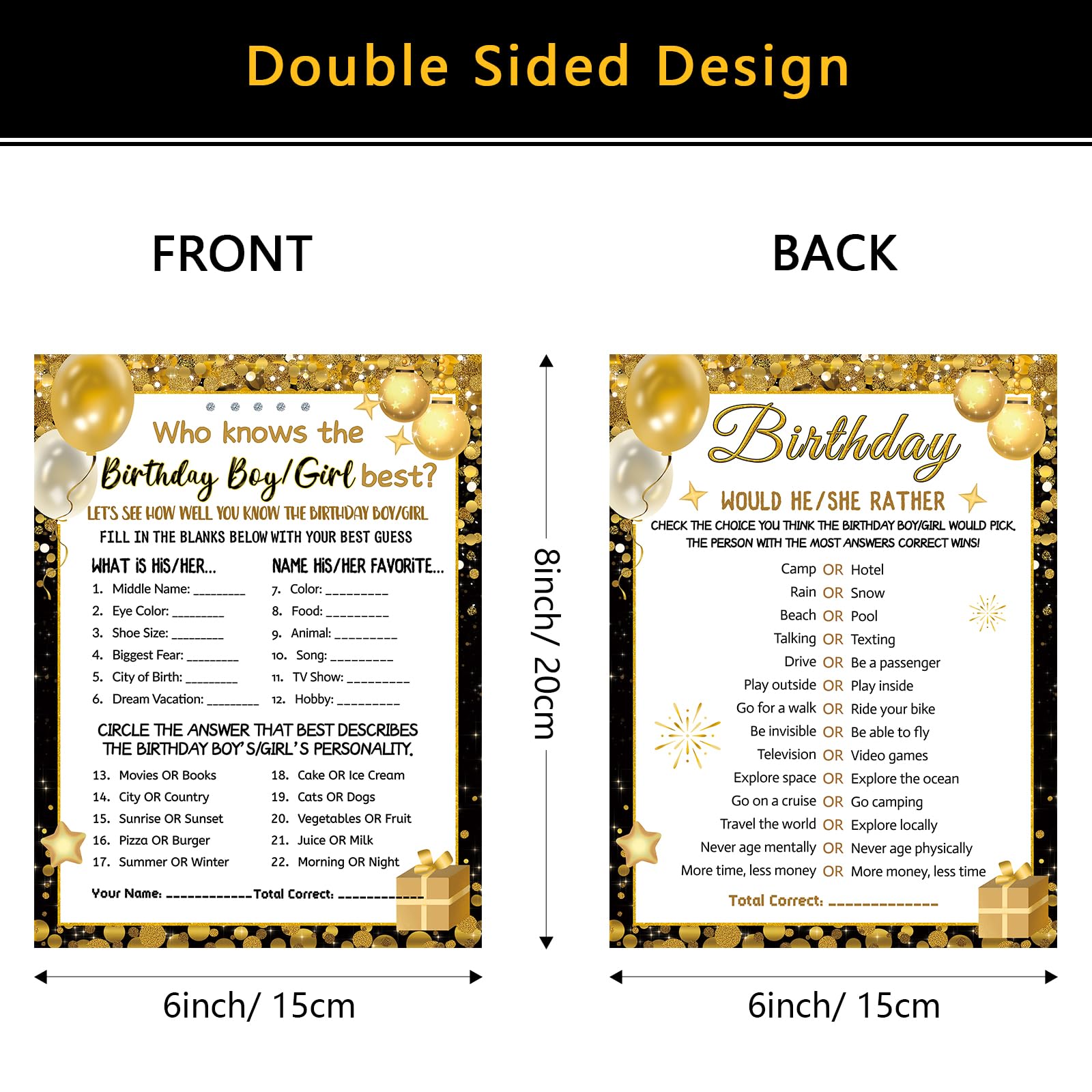 6x8 inch birthday game cards for party activities by HOMANGA