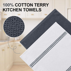 Homaxy dual design cotton kitchen towels rice grain stripes