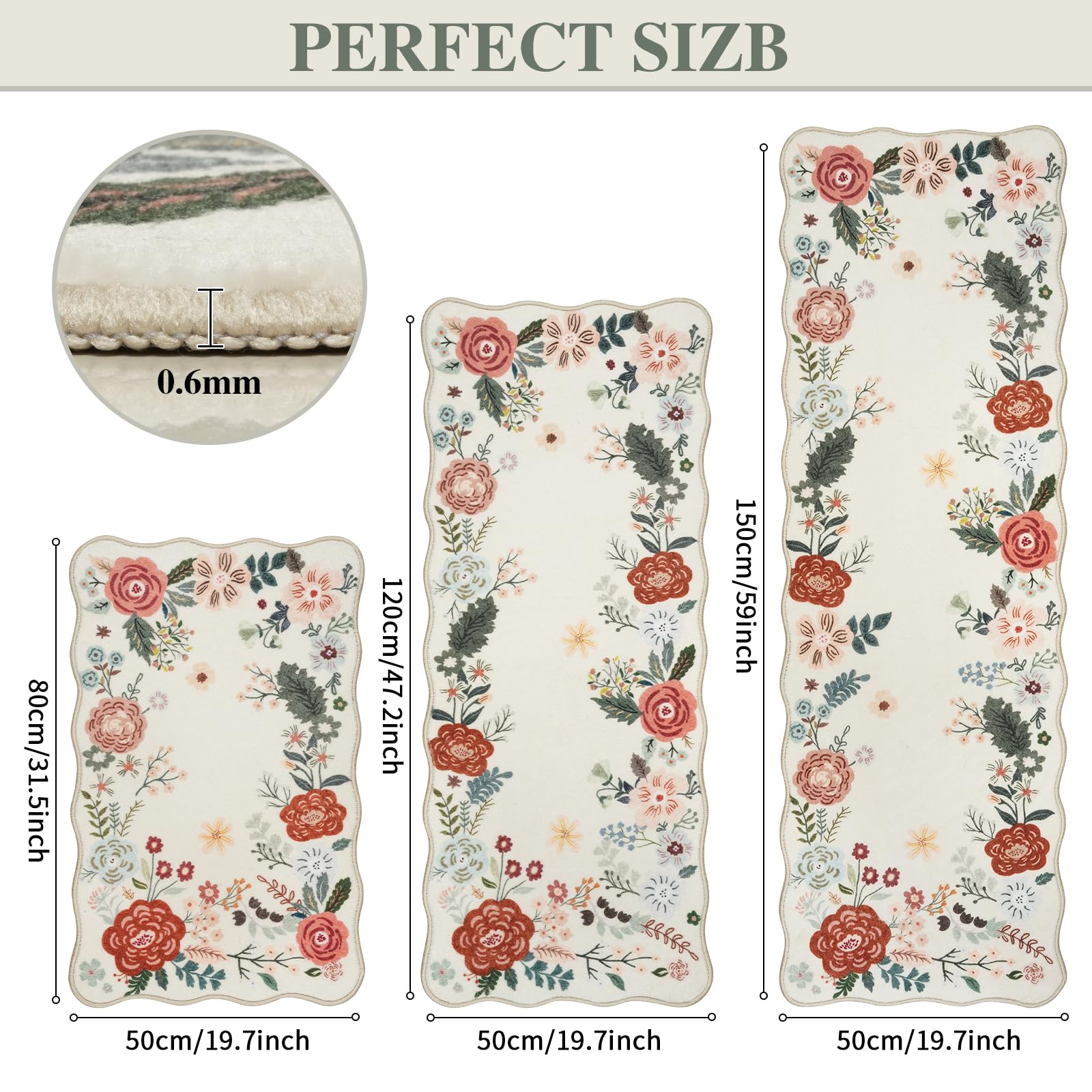 Homcomoda Floral Kitchen Rugs 3pc beige 20x47 image