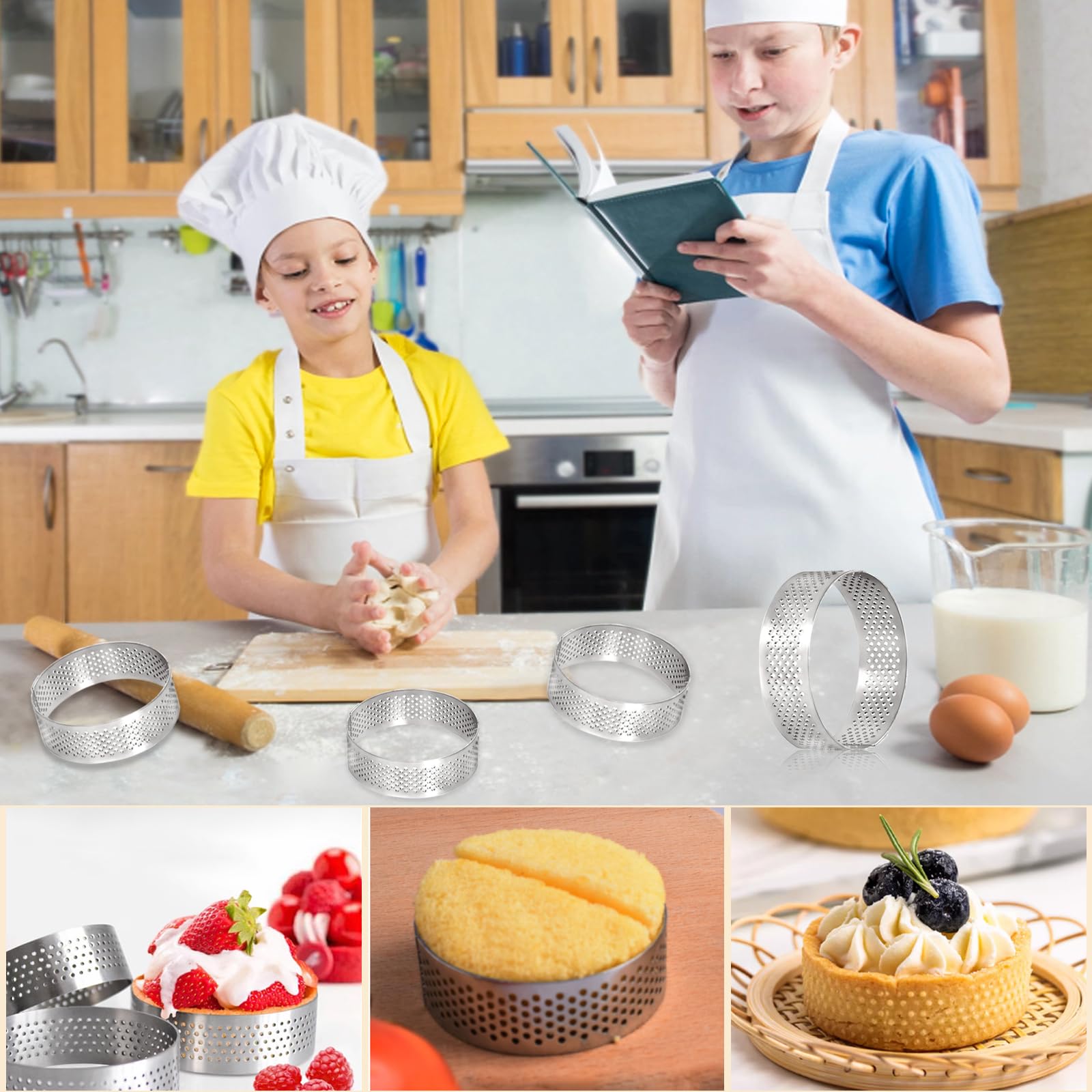 Dishwasher safe tart ring set for home baking