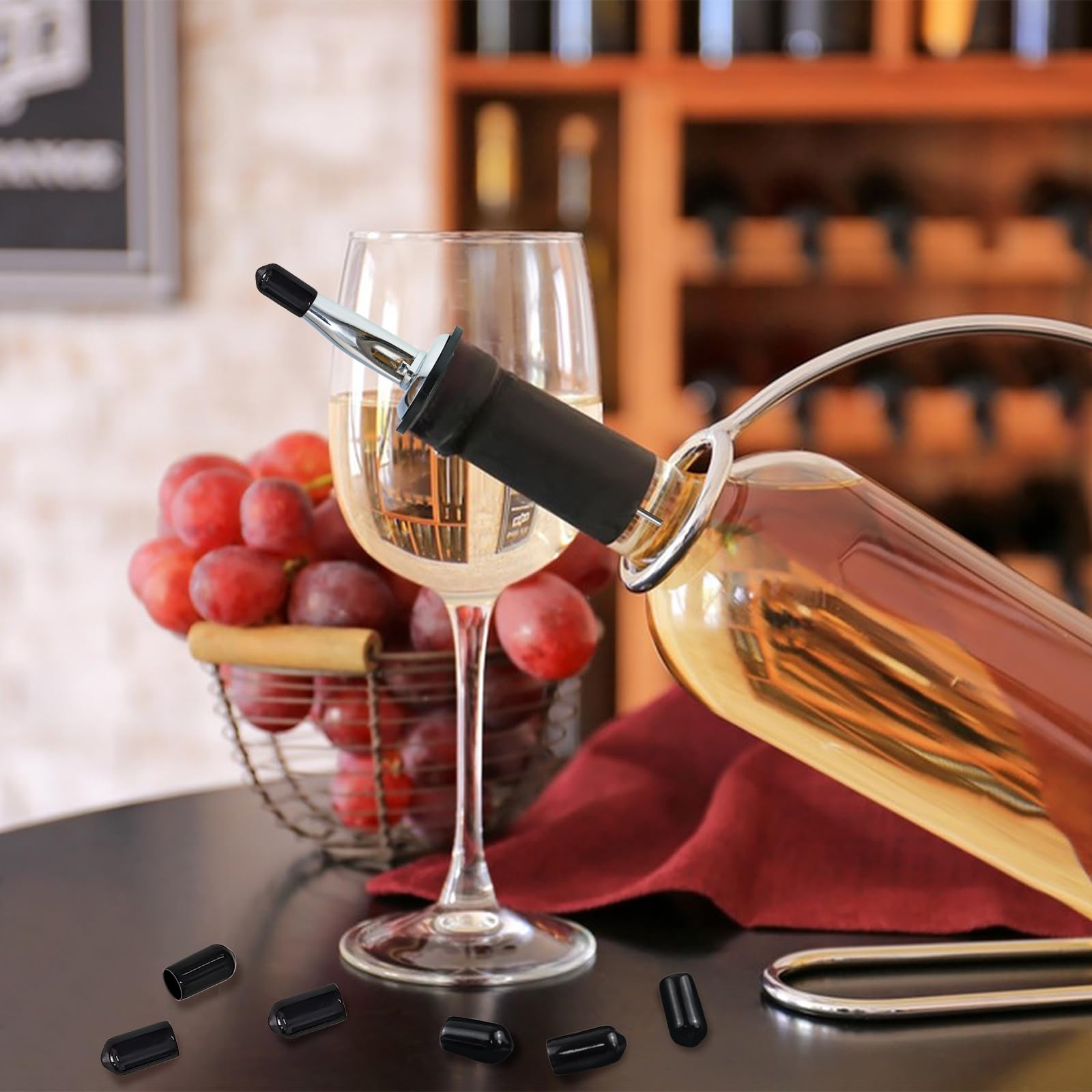Black pour spout covers compatible with wine and vinegar bottles