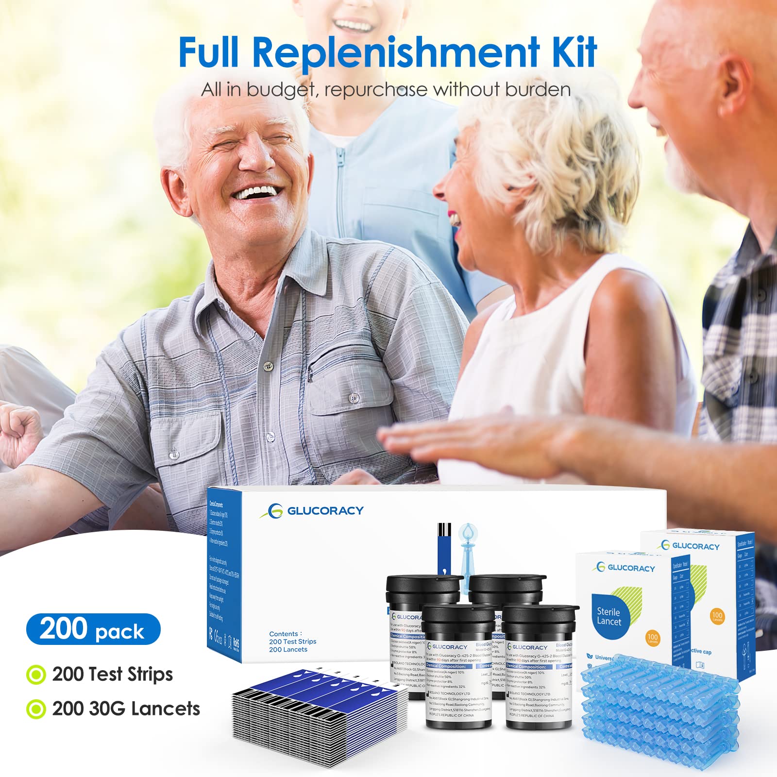 Glucoracy test strips and lancets kit components