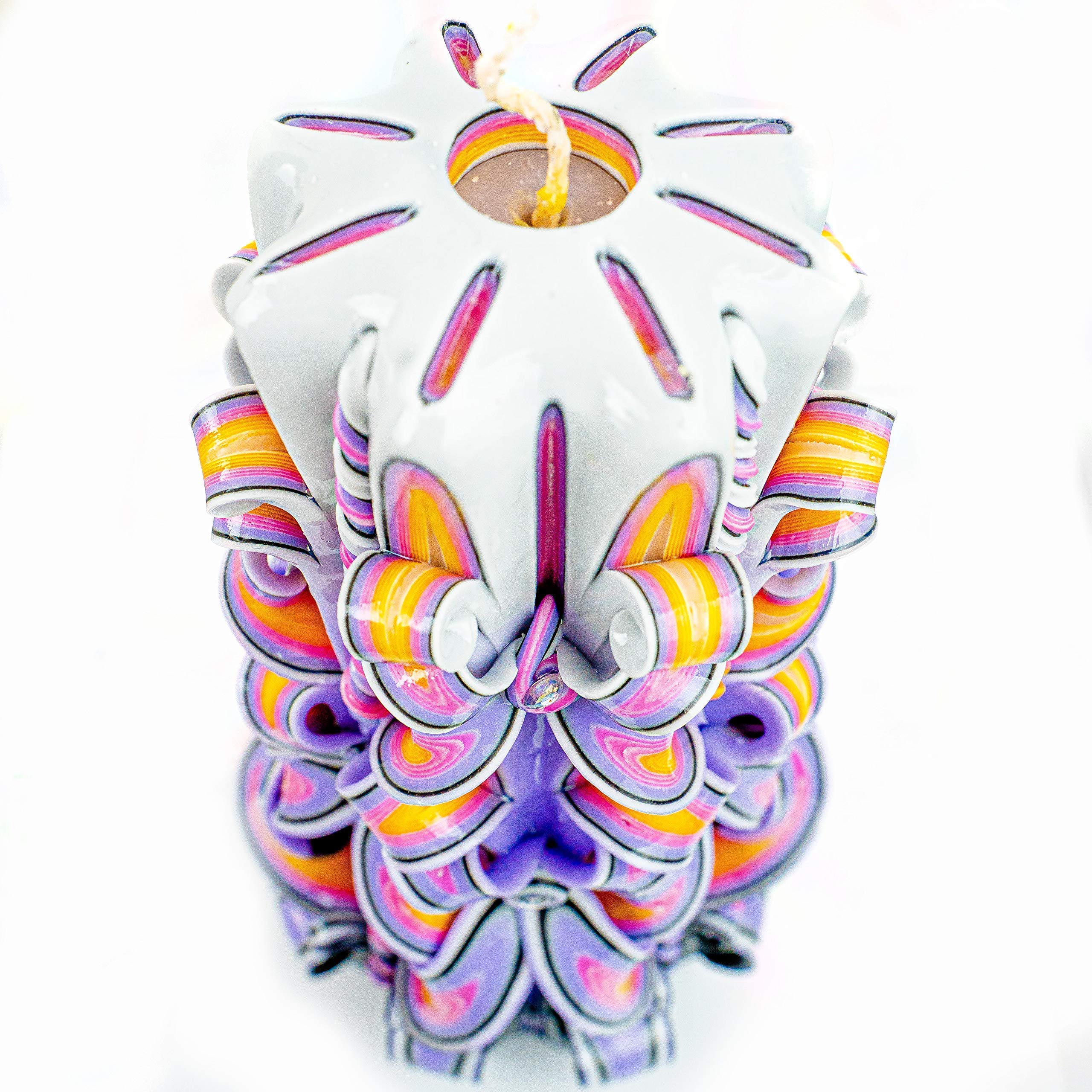 Yellow Purple Pink color options carved candle