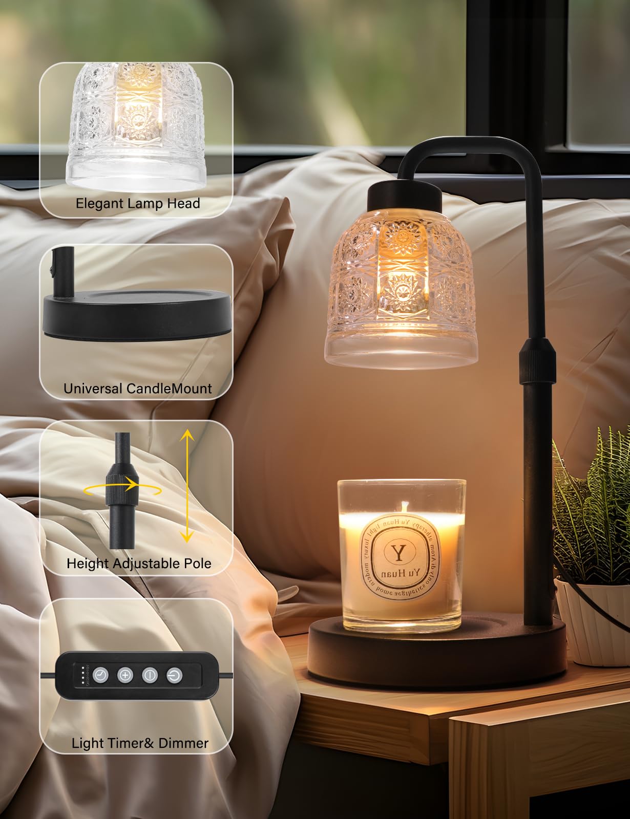 Candle warmer with 2 4 and 8 hour timer