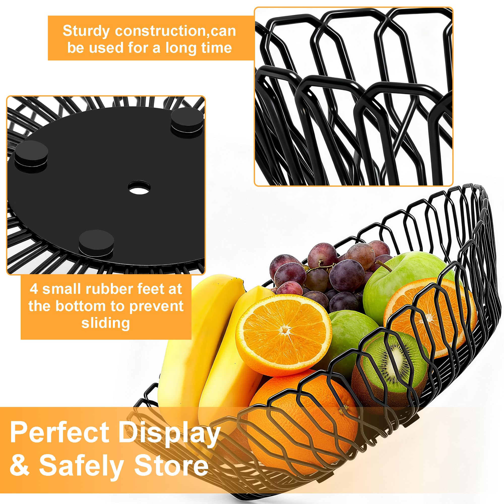Minimalist black fruit bowl enhances modern decor