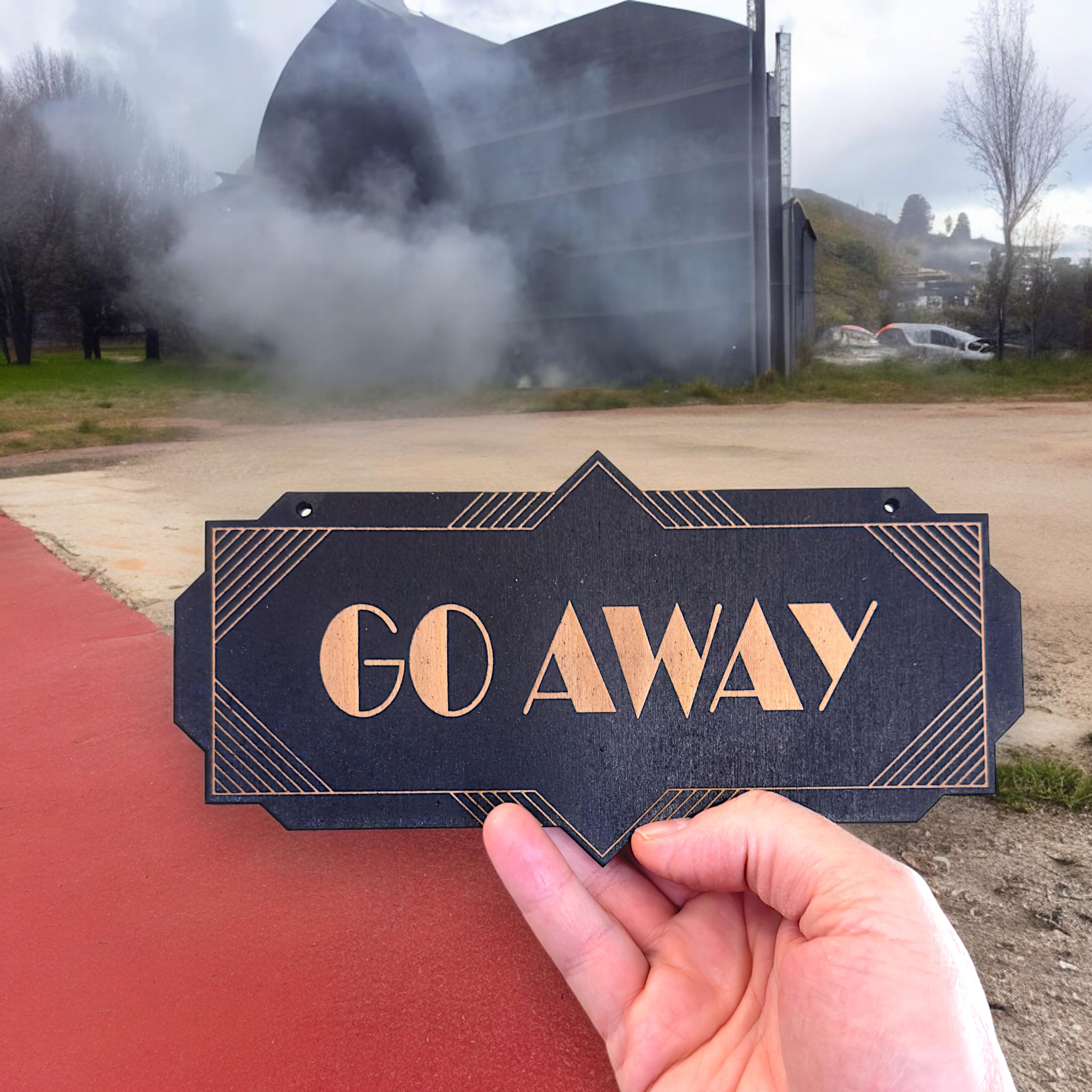 Compact wood sign for hall or mantel display