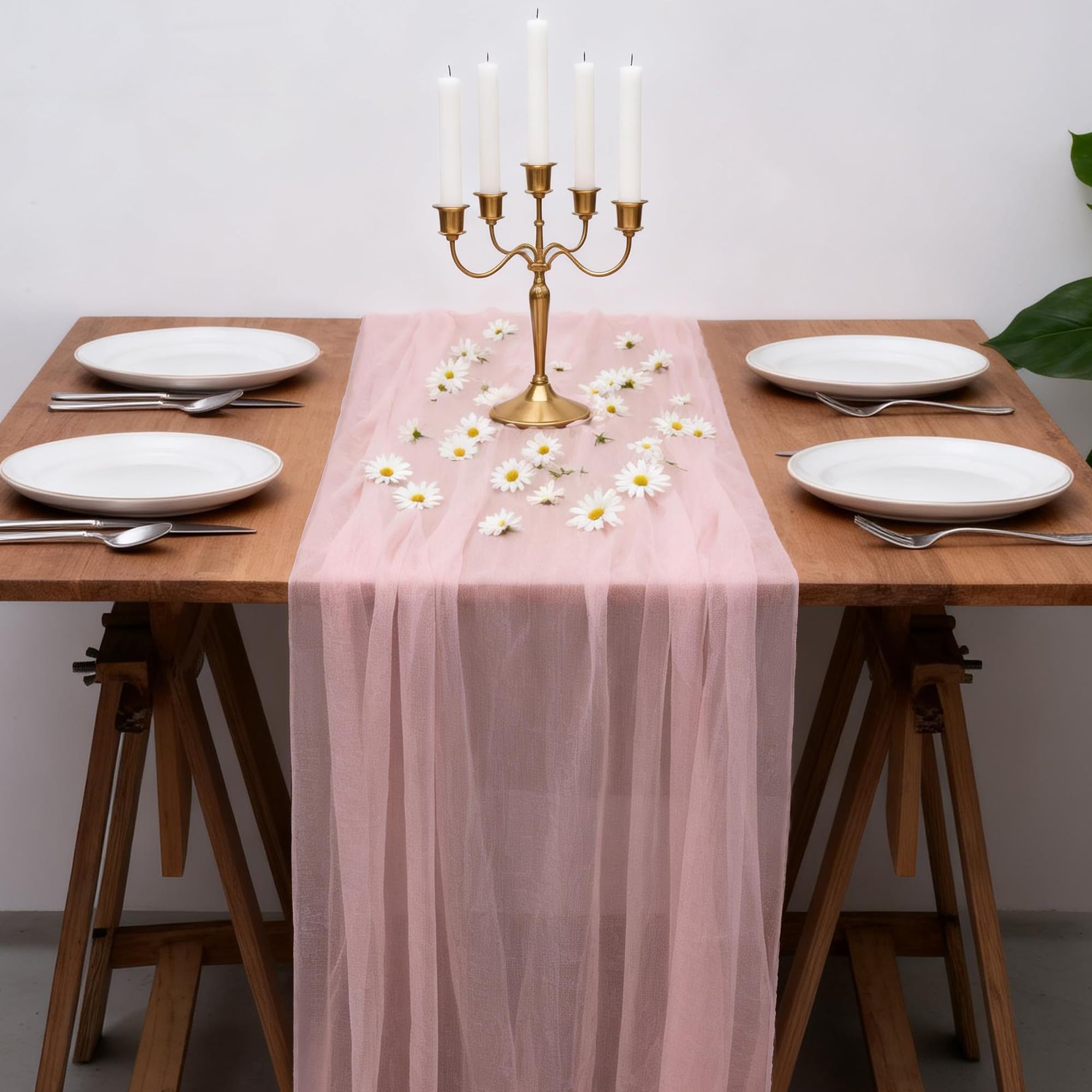 Home decor pink table runner 33x120 inches for events