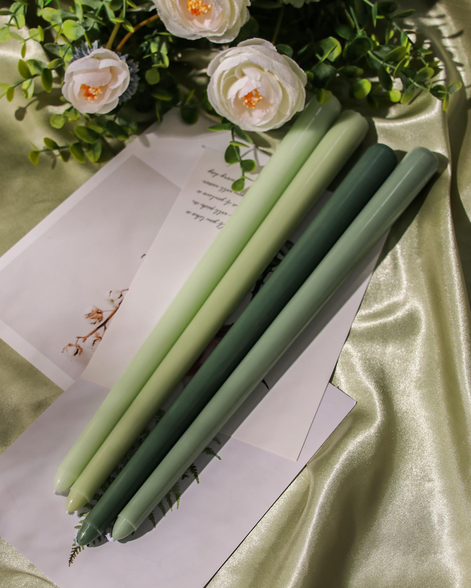 Green taper candles decor for home setting and parties