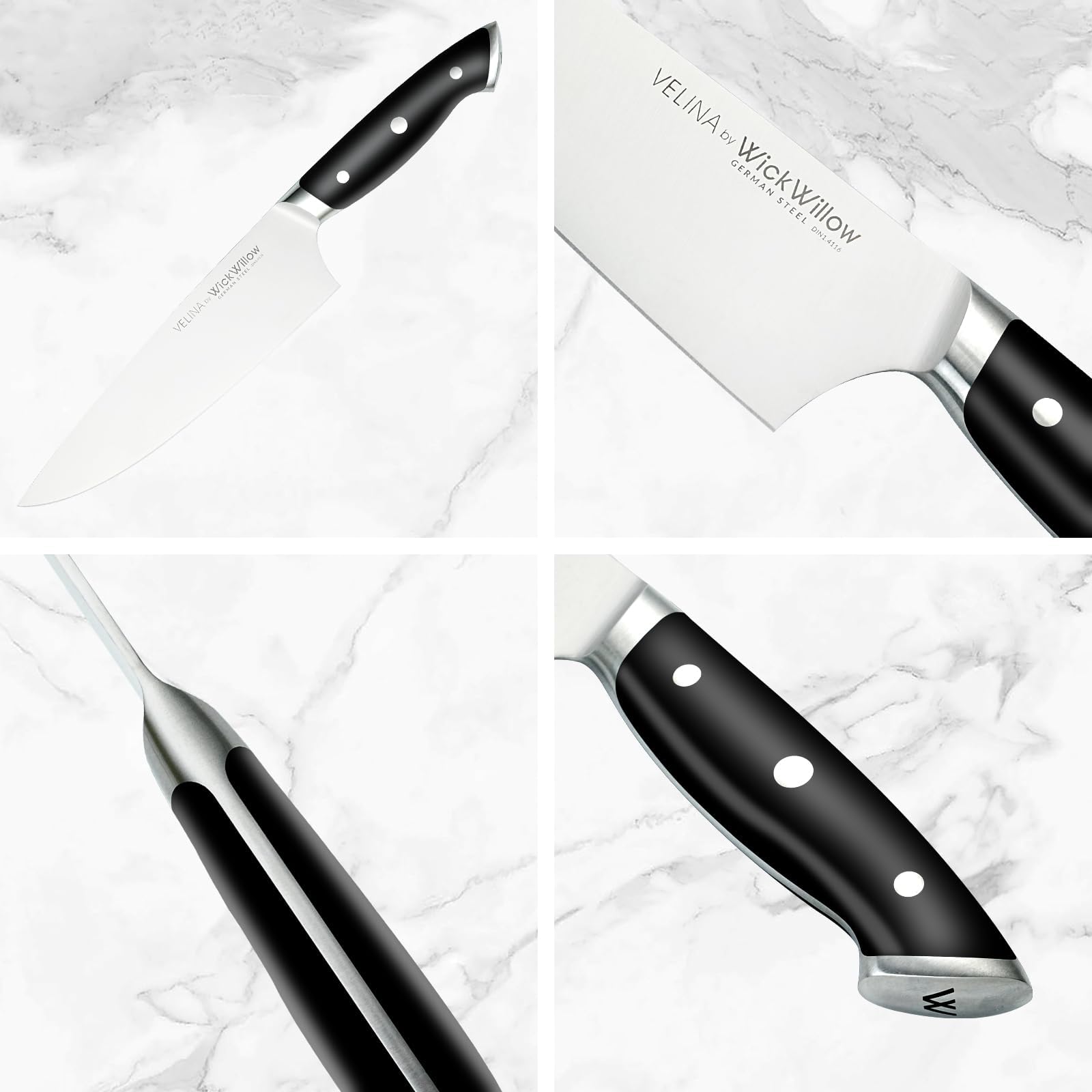 Full tang balance and ergonomic grip for kitchen prep