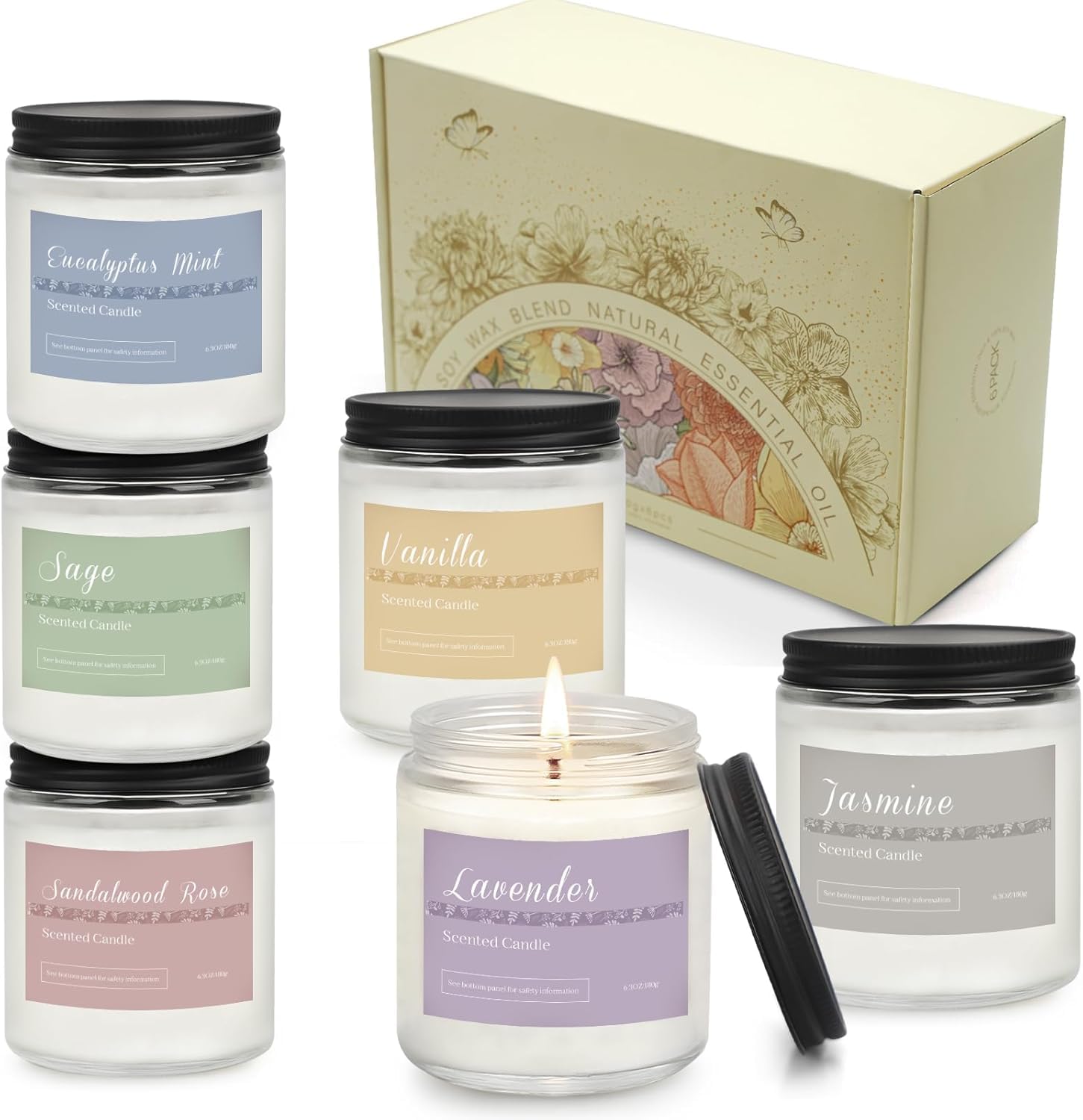Home fragrance gift set six candles arranged