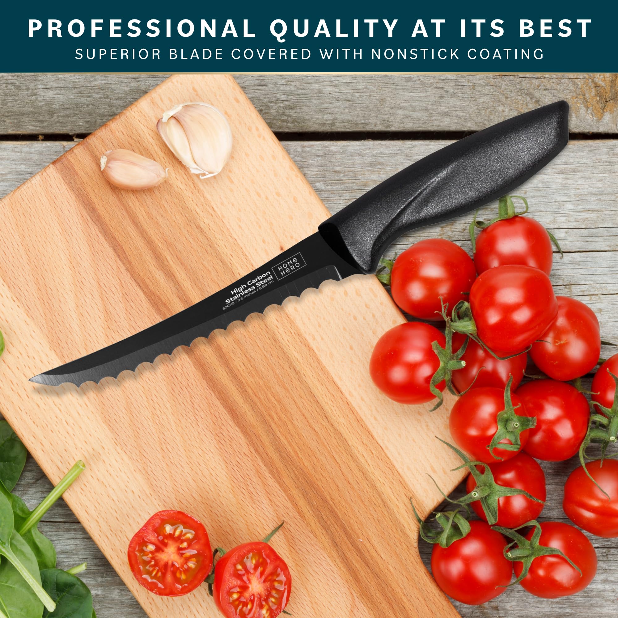 Close up of Home Hero tomato knife with sheath
