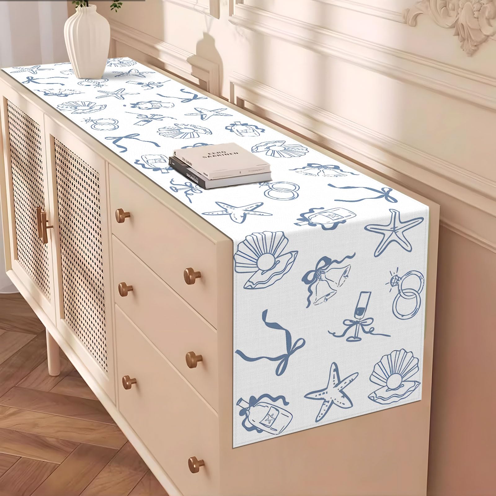 Home kitchen dining decor table runner Heyfary seashells