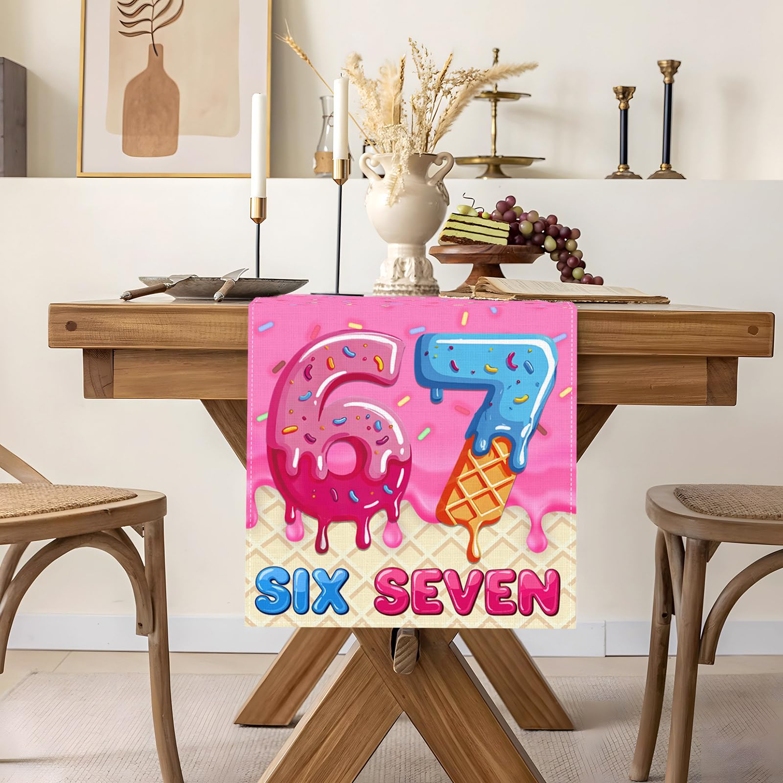 Bright color design on 13x72 table runner for celebrations