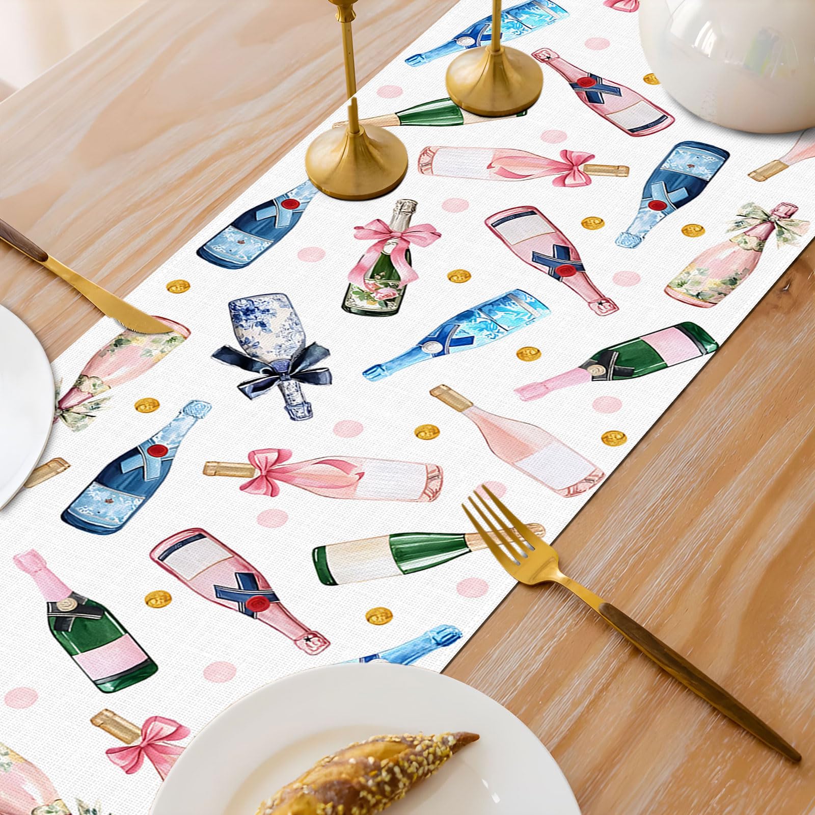 Lightweight Heyfary champagne table runner shown on kitchen island