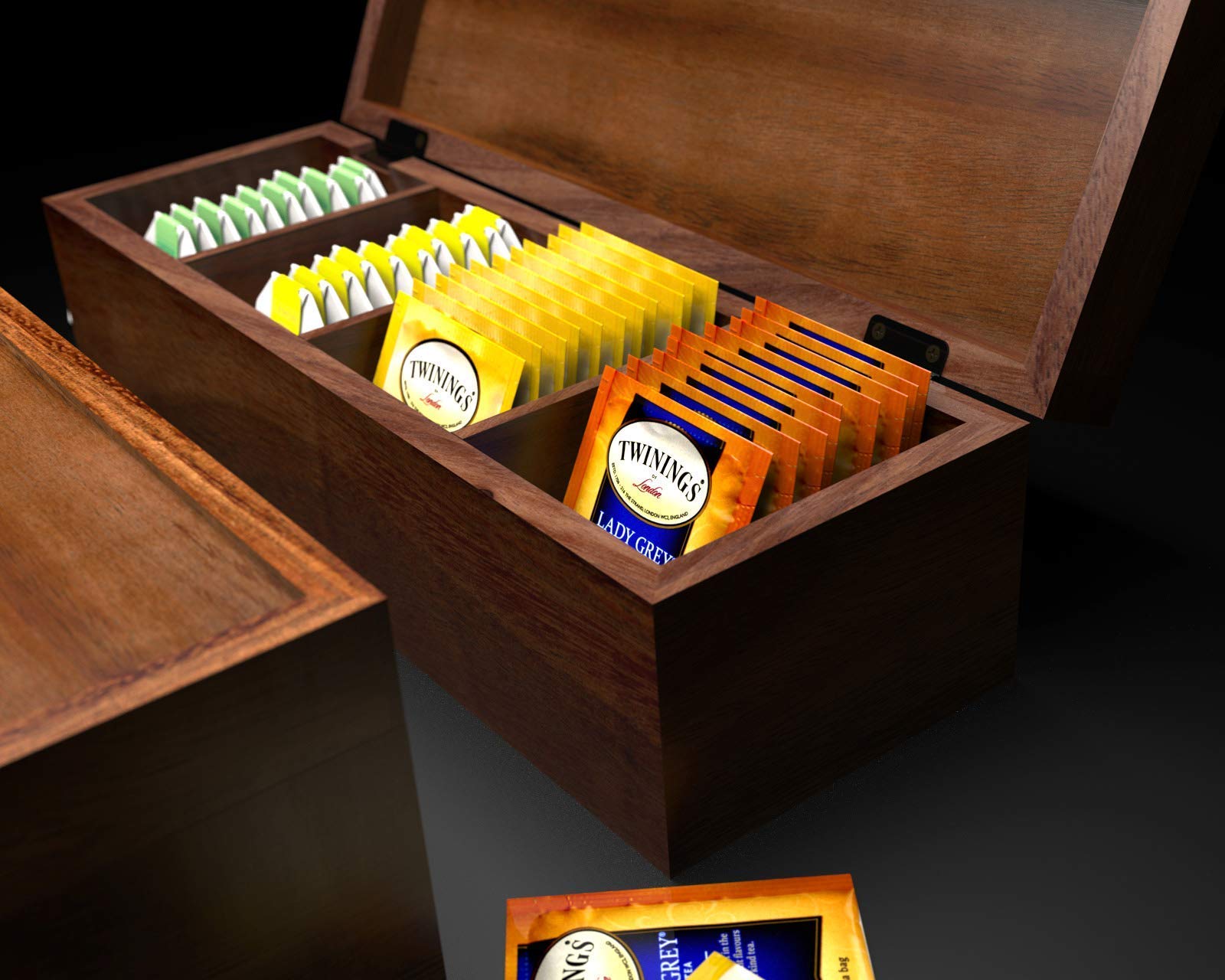 Gourmet tea bag storage in wooden organizer