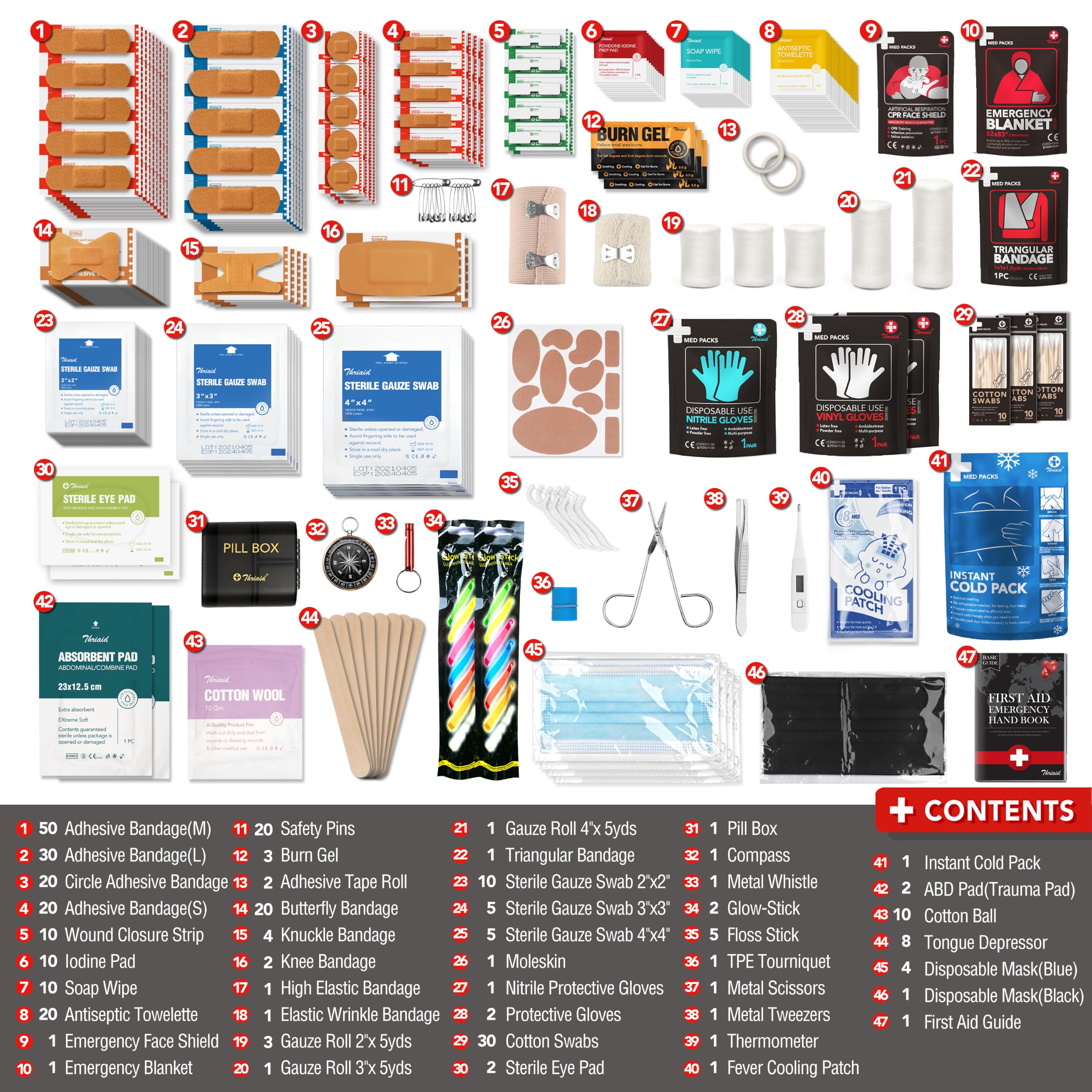 Latex-free first aid supplies included in kit