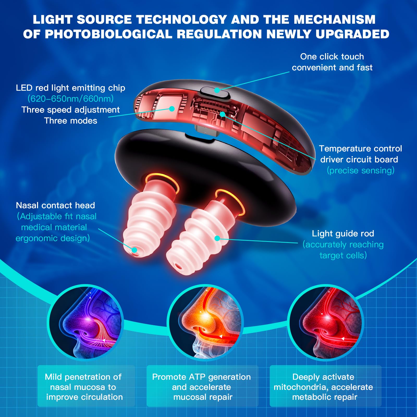 Compact red light device for sinus relief