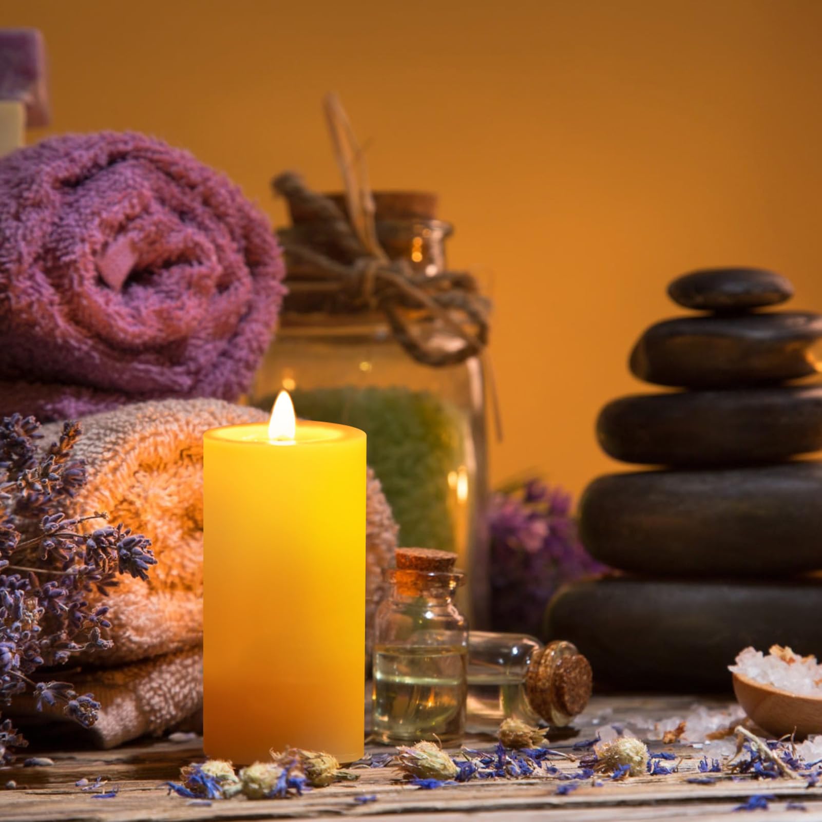 Natural honey color beeswax pillar candle image