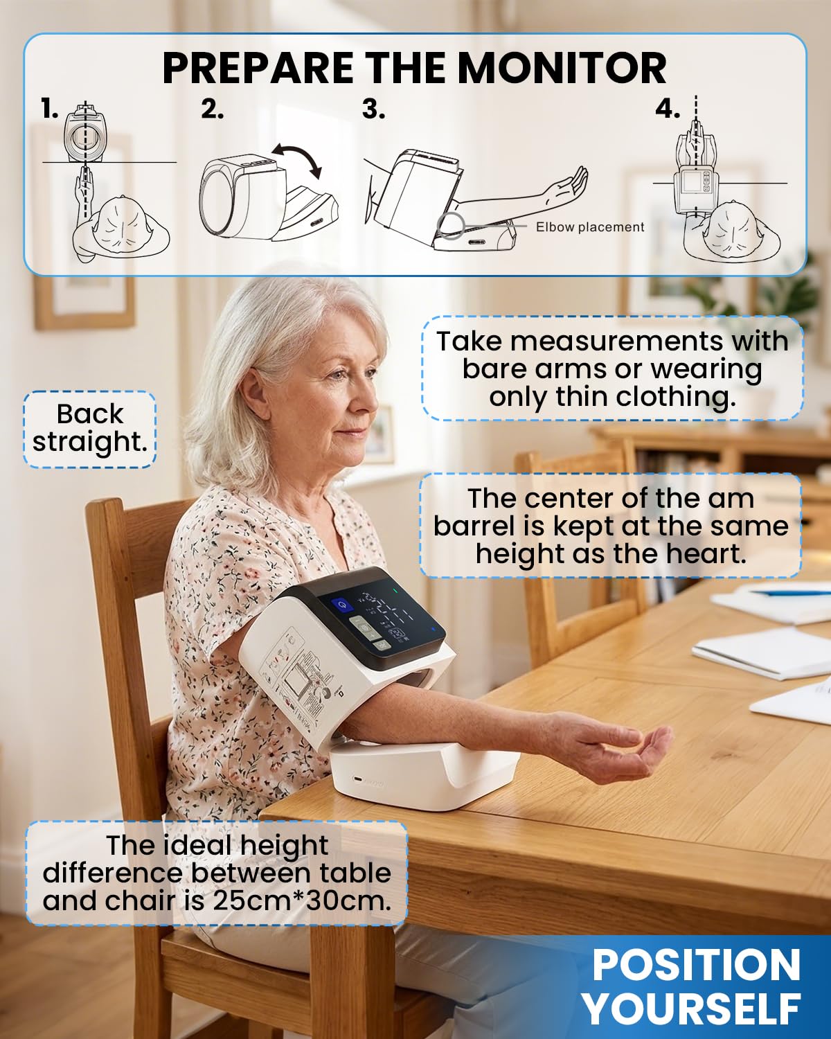 Arm cuff range 8.5-15.7 inches for home monitoring