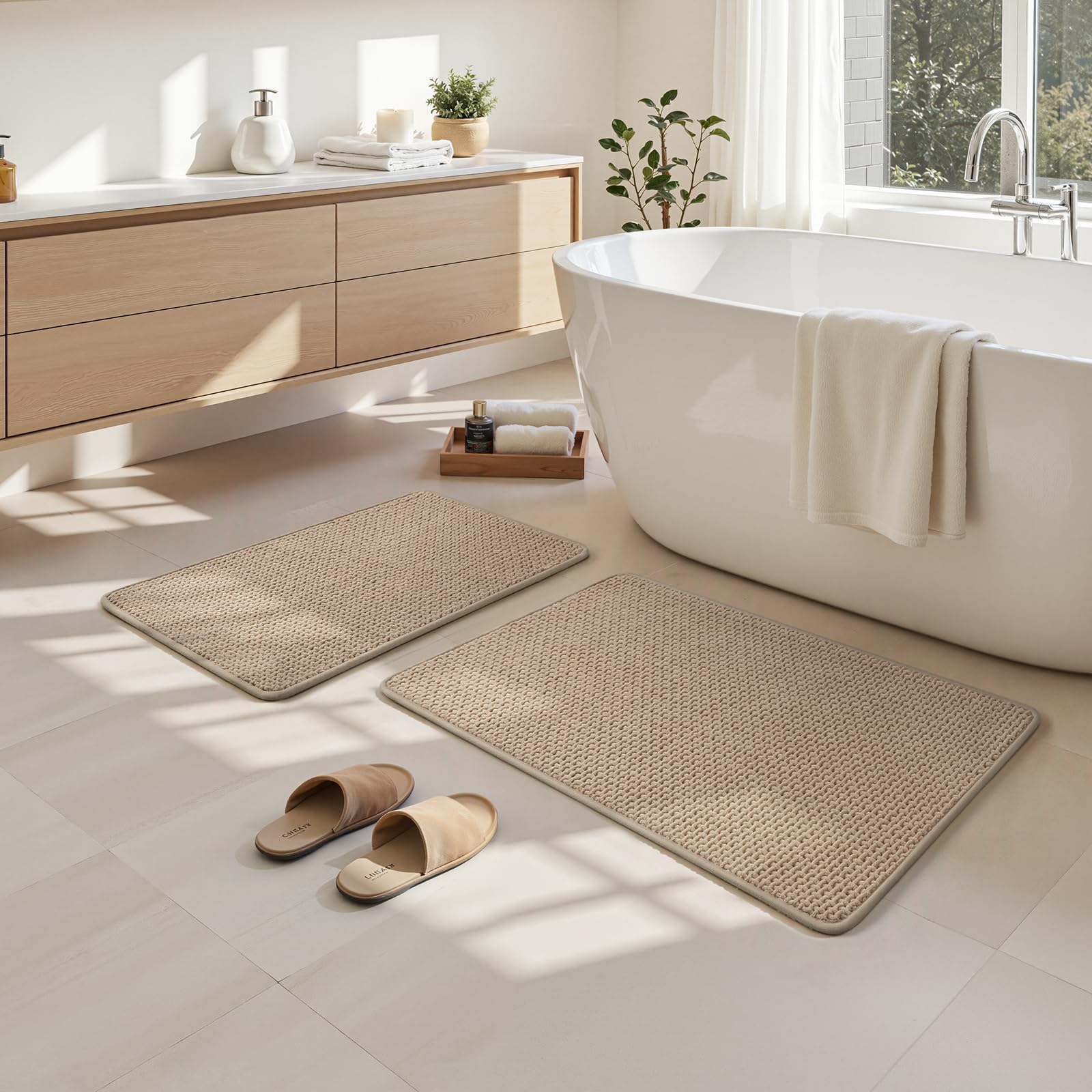 two piece bathroom mat set for showers and vanities