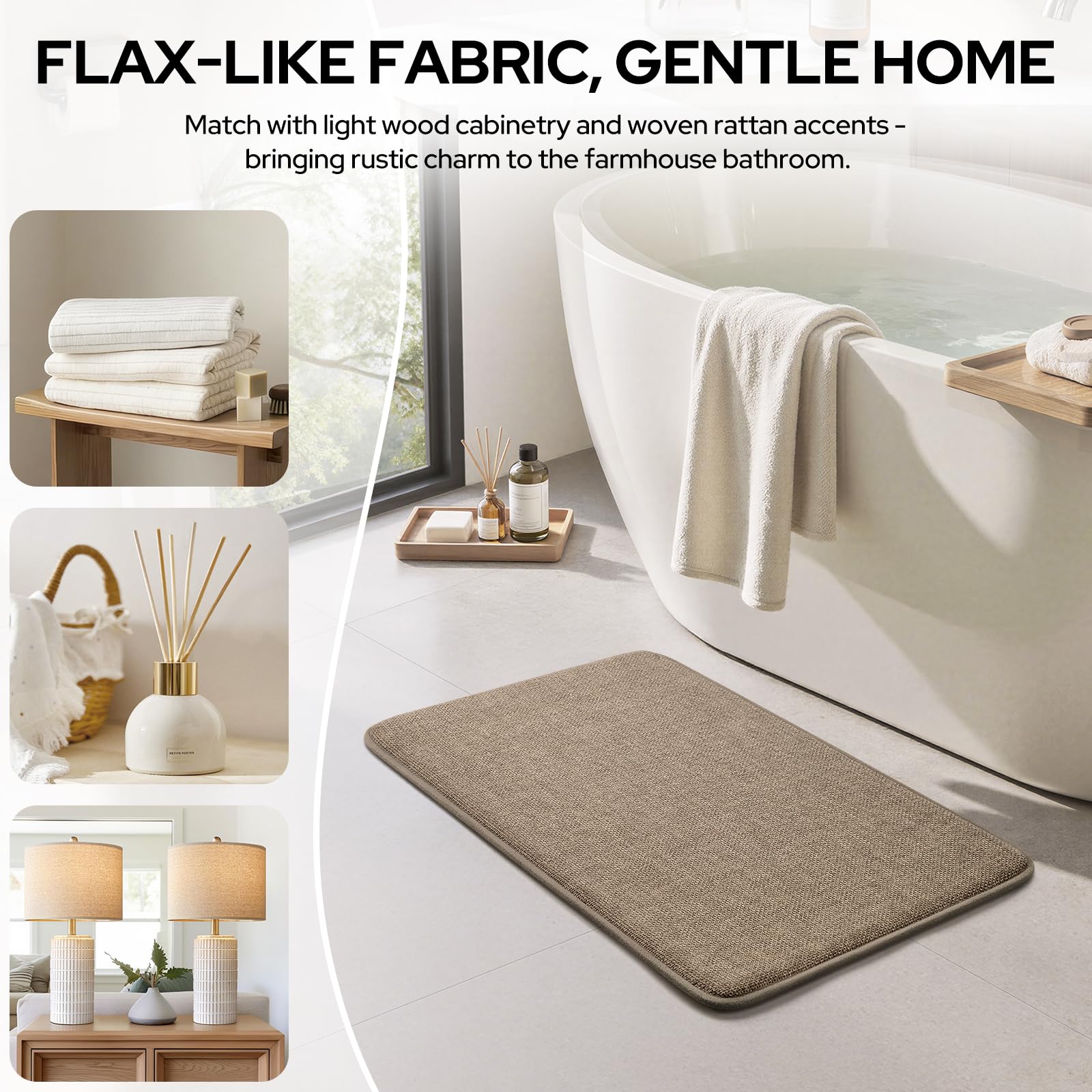Two piece bathroom rug set placement beside shower and vanity by HOMEIDEAS