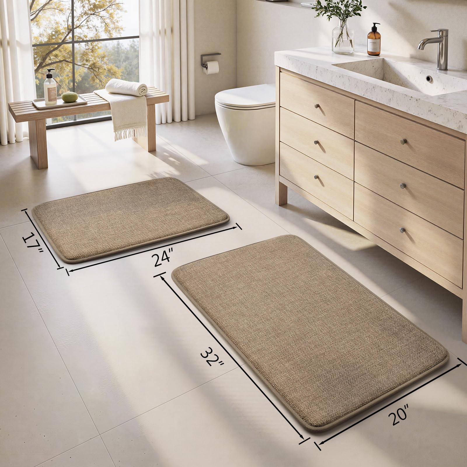 Memory foam bath mat 24x17 inch by HOMEIDEAS in dark beige