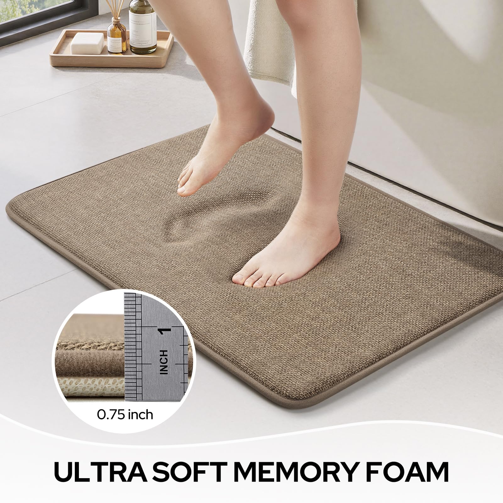Memory foam bath mat 32x20 inch by HOMEIDEAS in dark beige