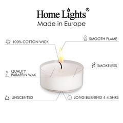 4-4.5 hour burn time unscented tea lights