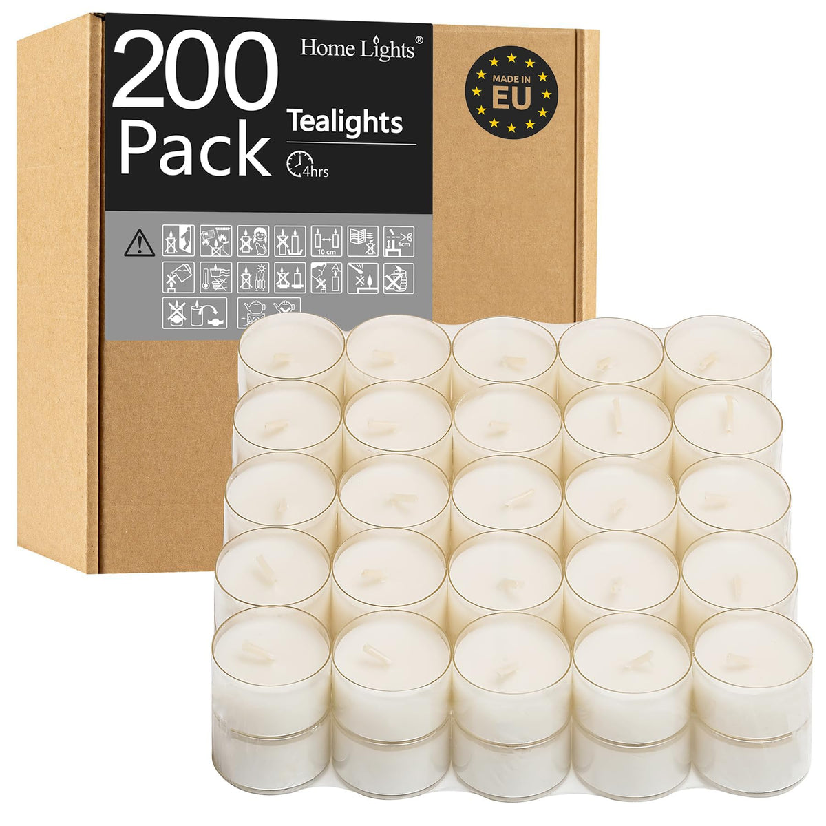 Homelights tea lights candles 200 pack in clear cup