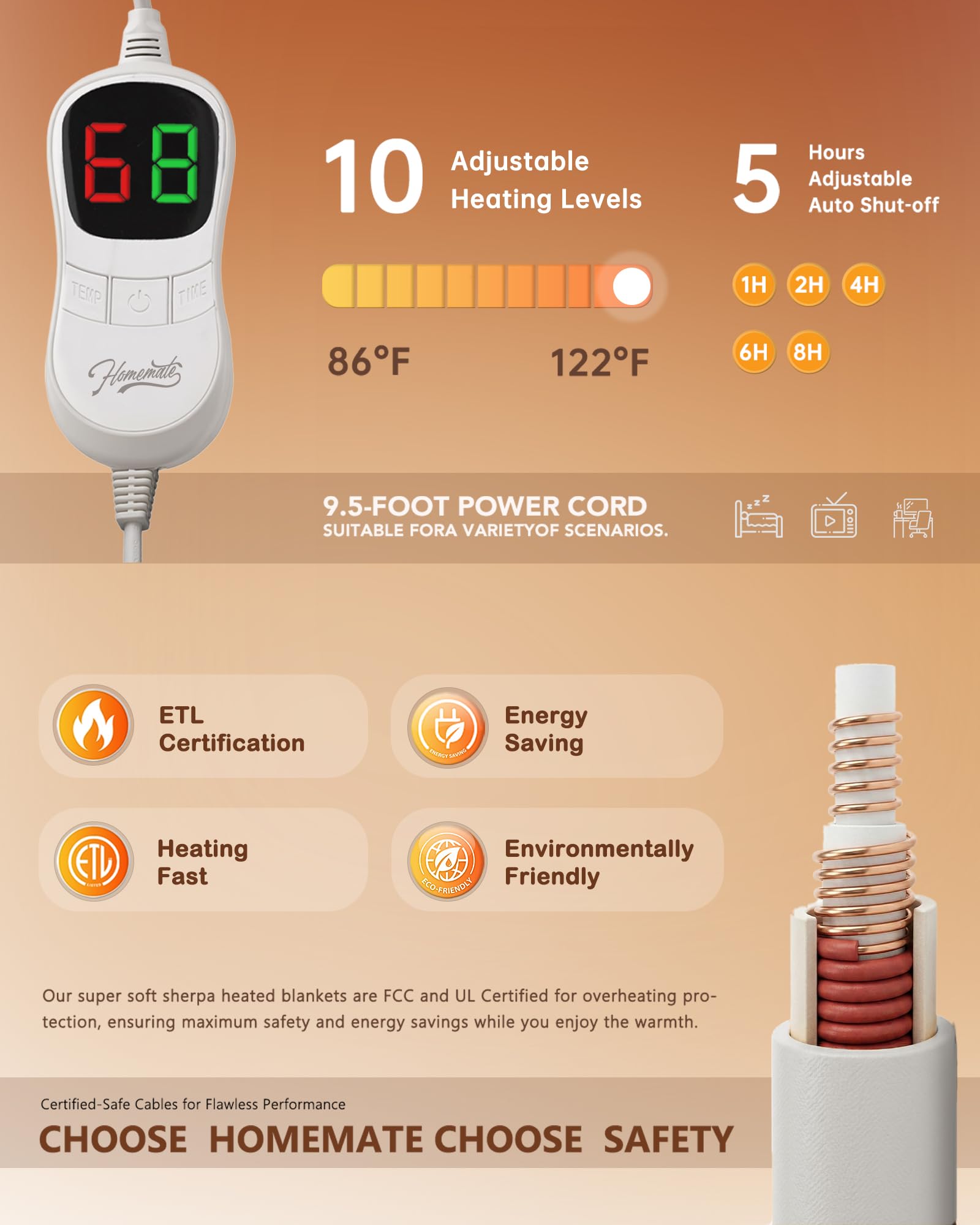 Power cord length 16.7 feet for flexible use