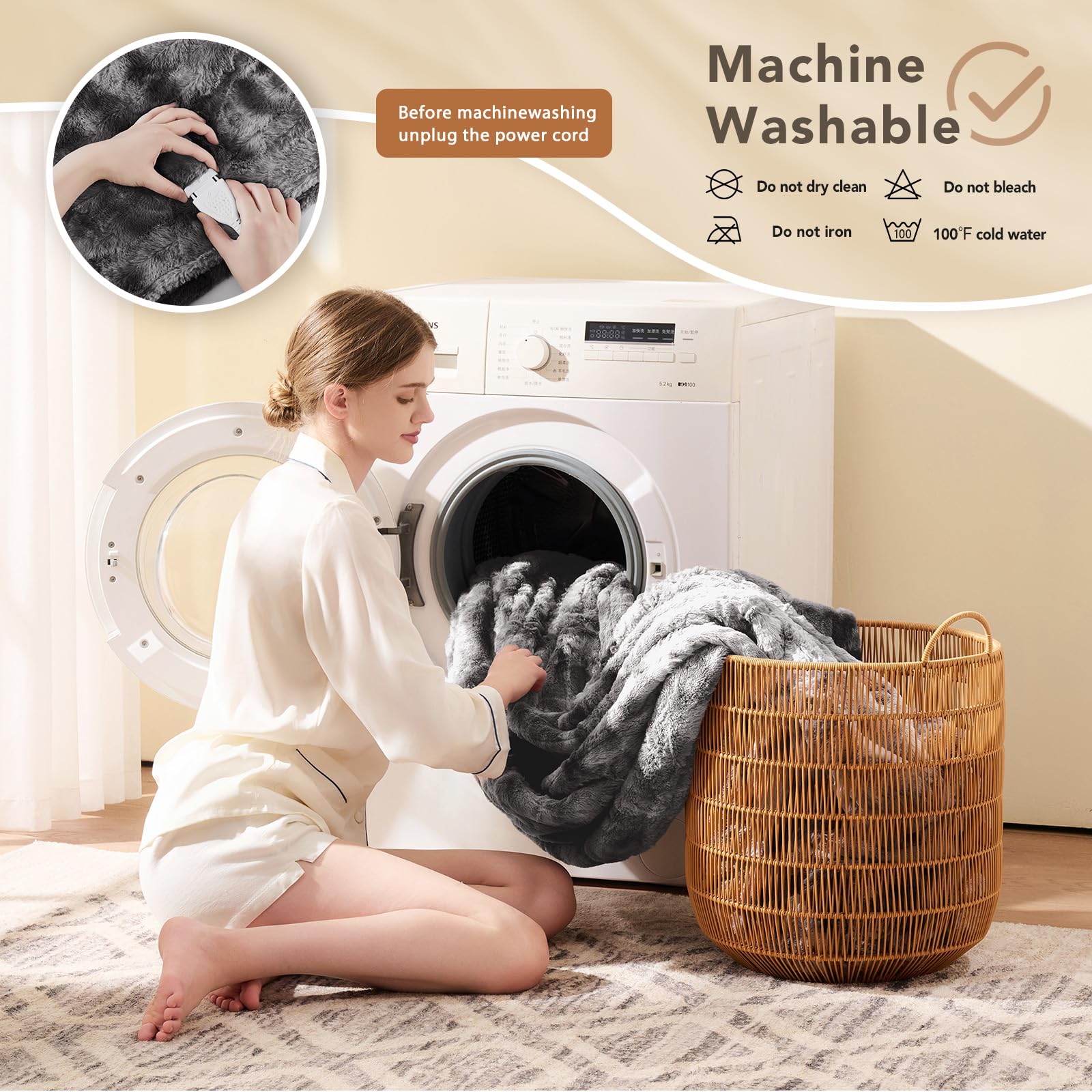 Machine washable Homemate heated blanket care instructions