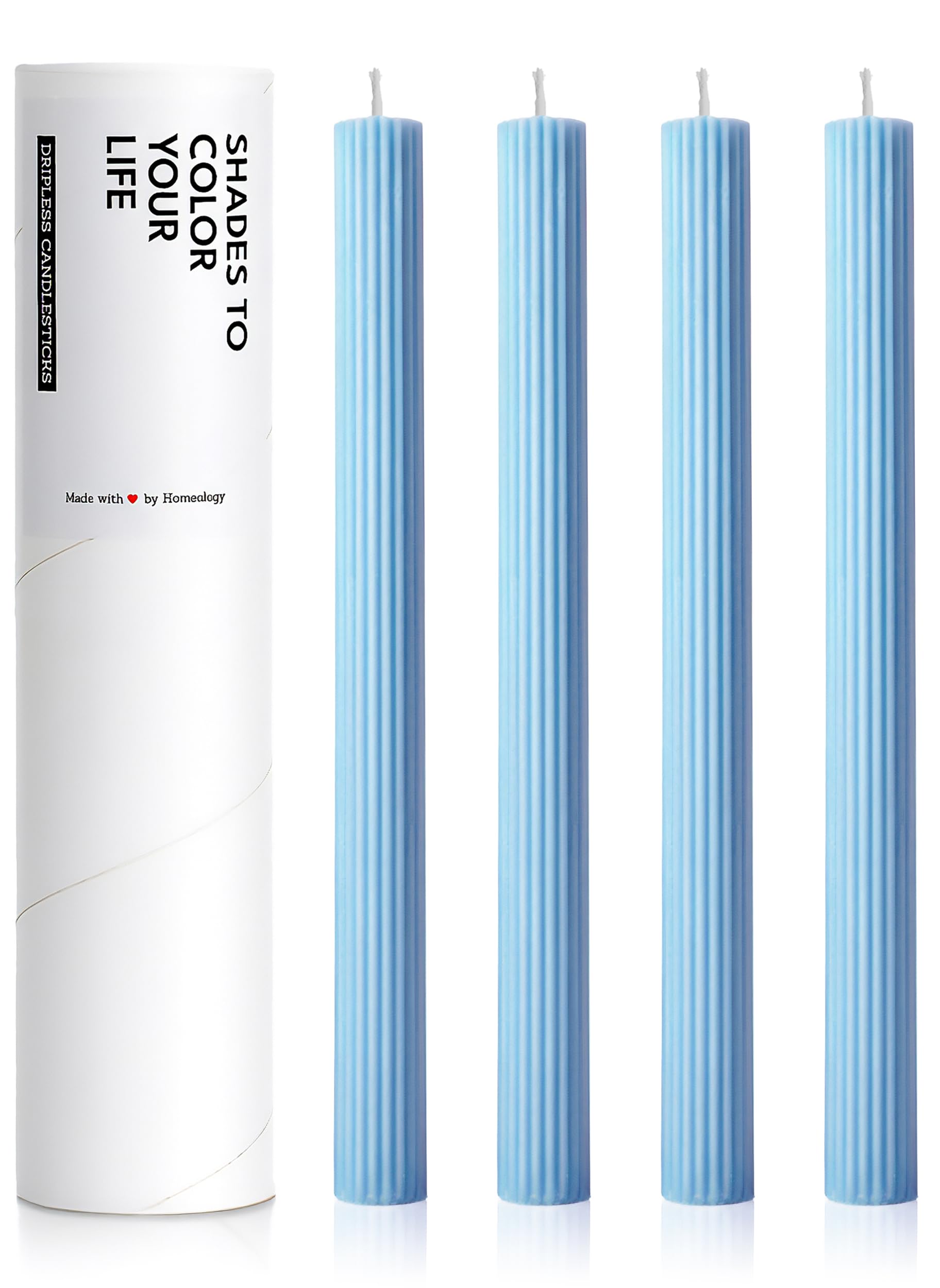 Homeology 10 inch ribbed candle sticks Sky Blue 4-Pack