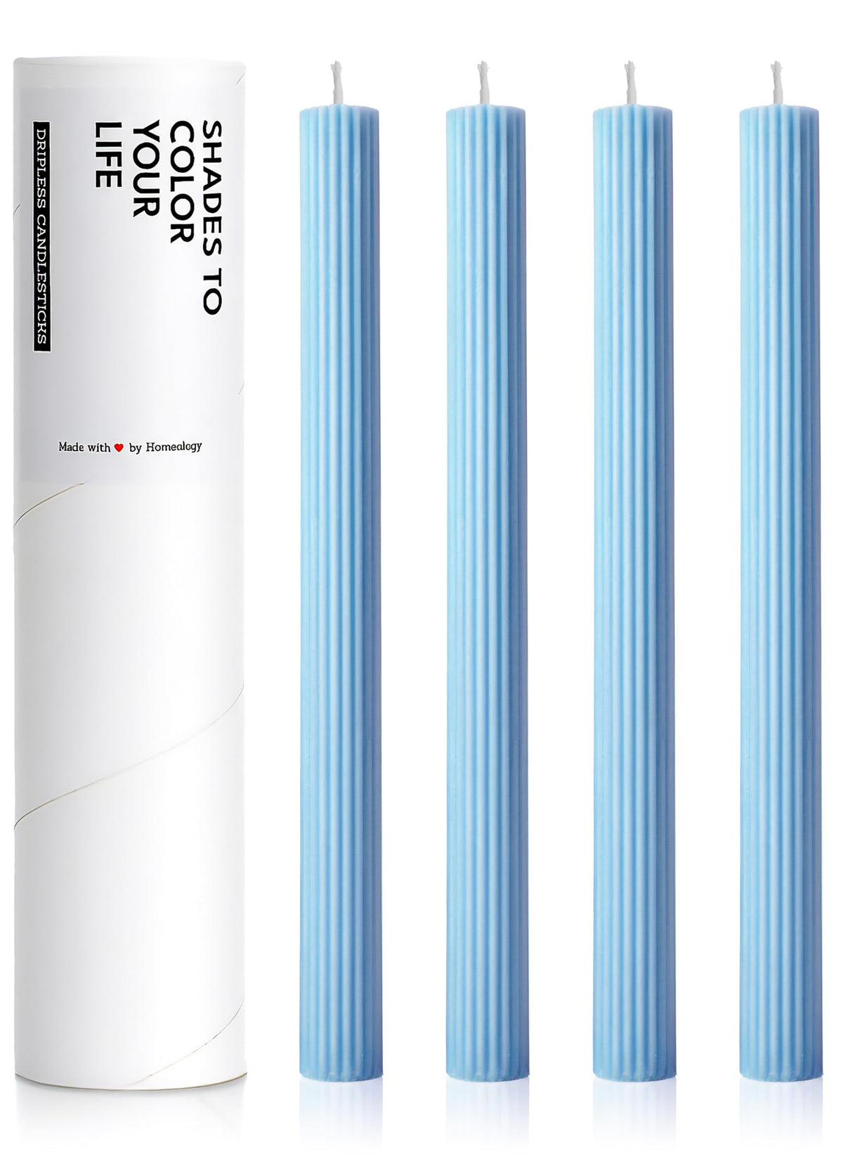 Homeology 10 inch ribbed candle sticks Sky Blue 4-Pack