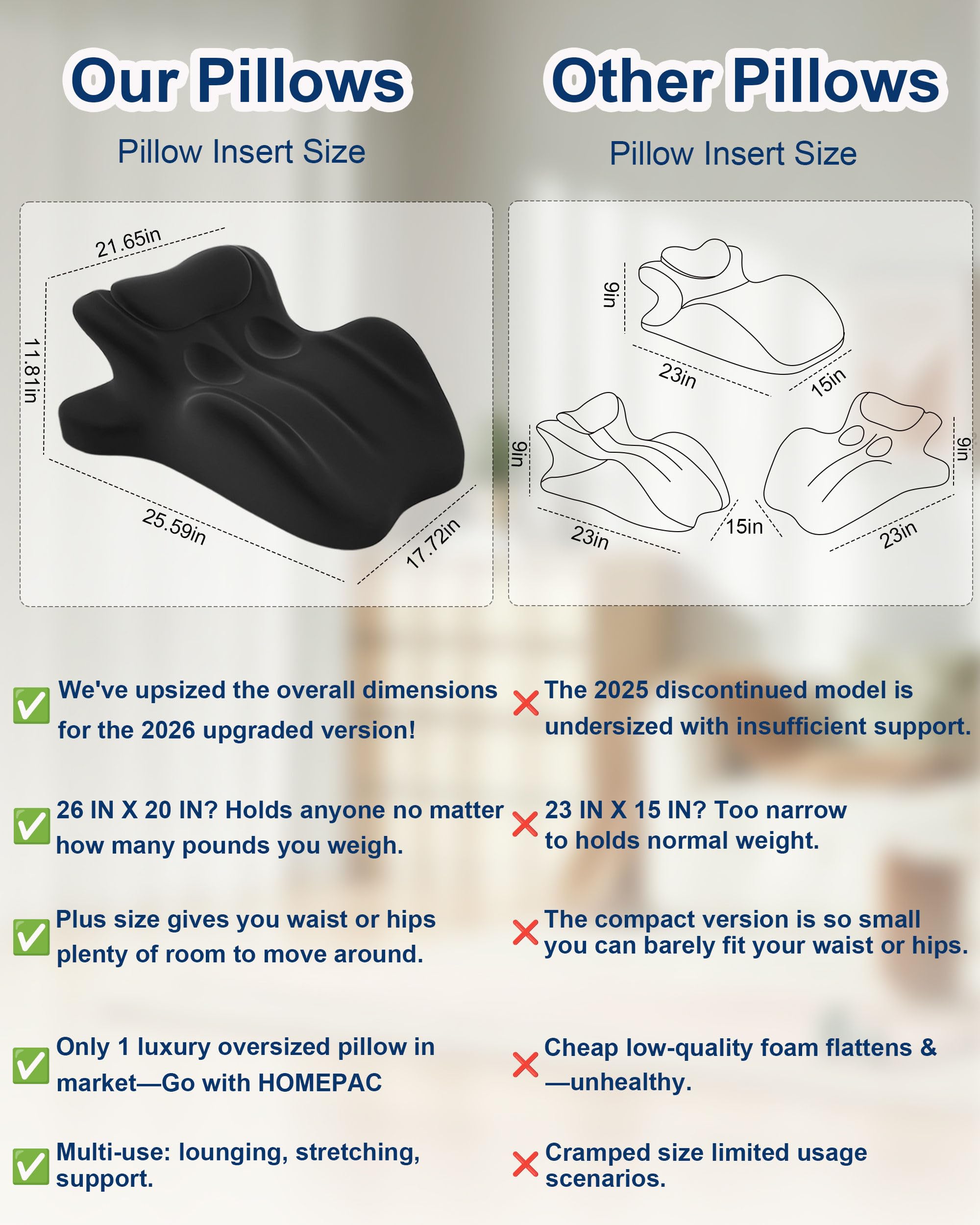 HOMEPAC memory foam wedge pillow 27-degree bed wedge for reading