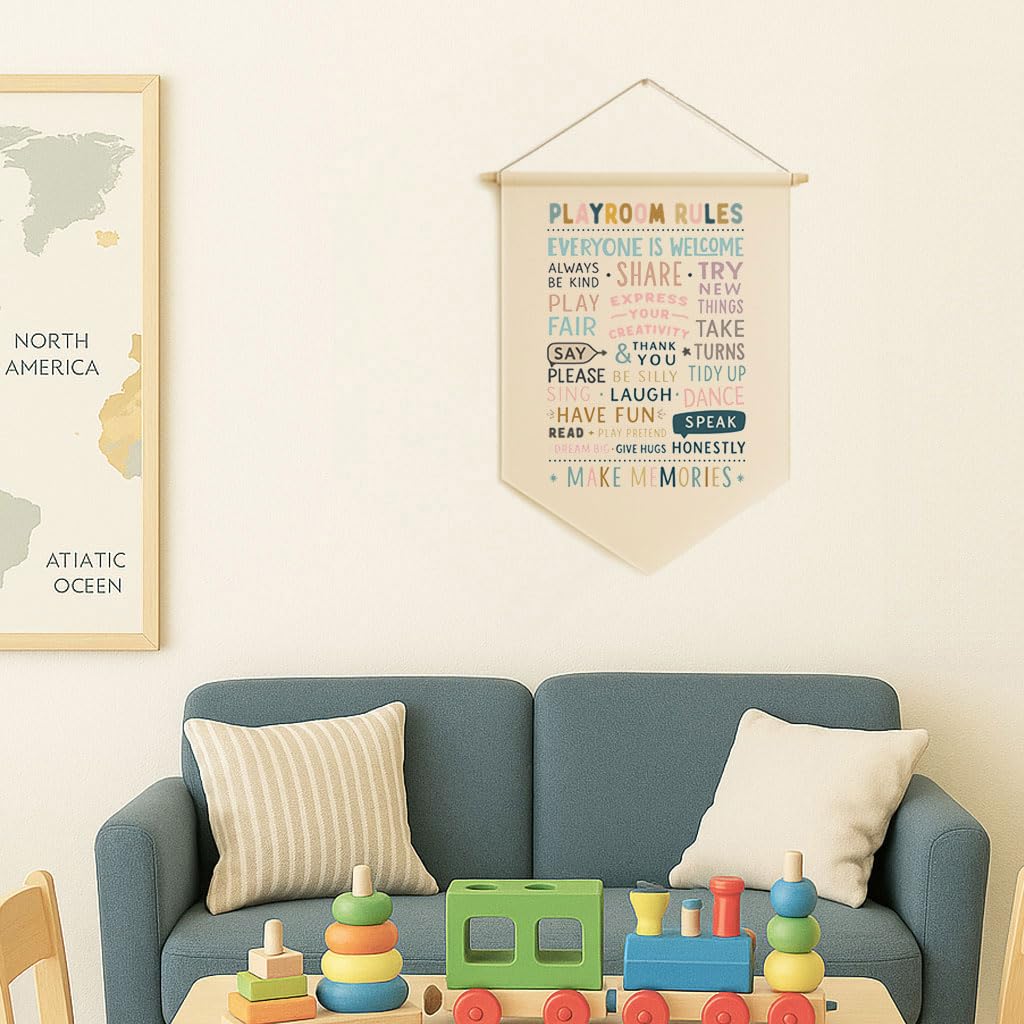 Water-resistant Oxford fabric banner for playrooms and homeschool spaces