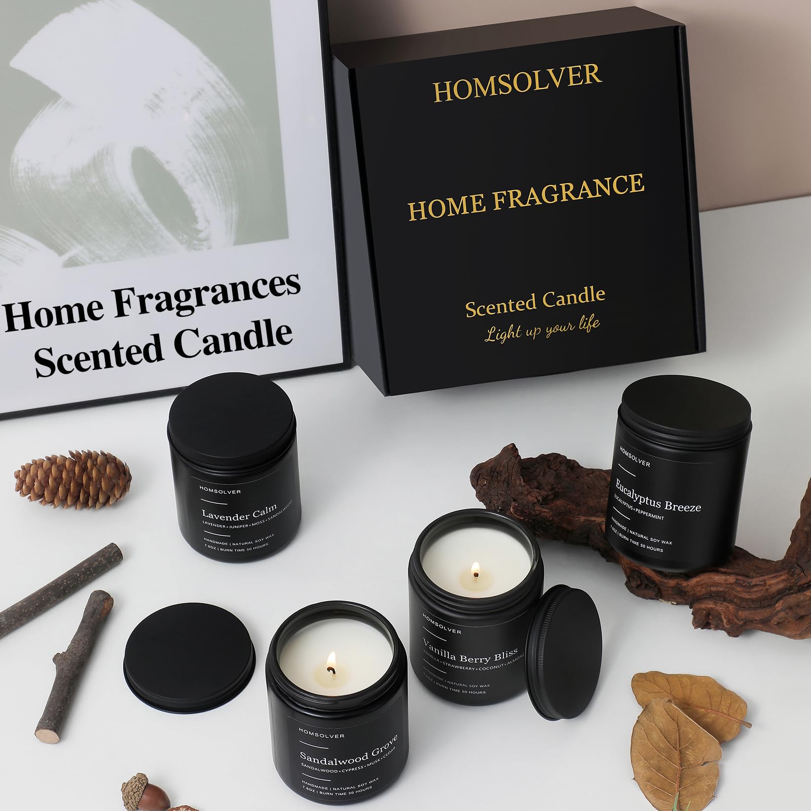 Homsolver 50 hour burn time candle in the set