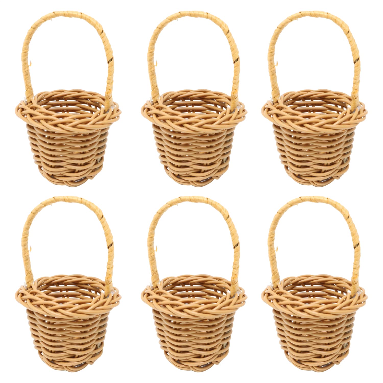 Honbay 6PCS miniature woven baskets with handles brown finish