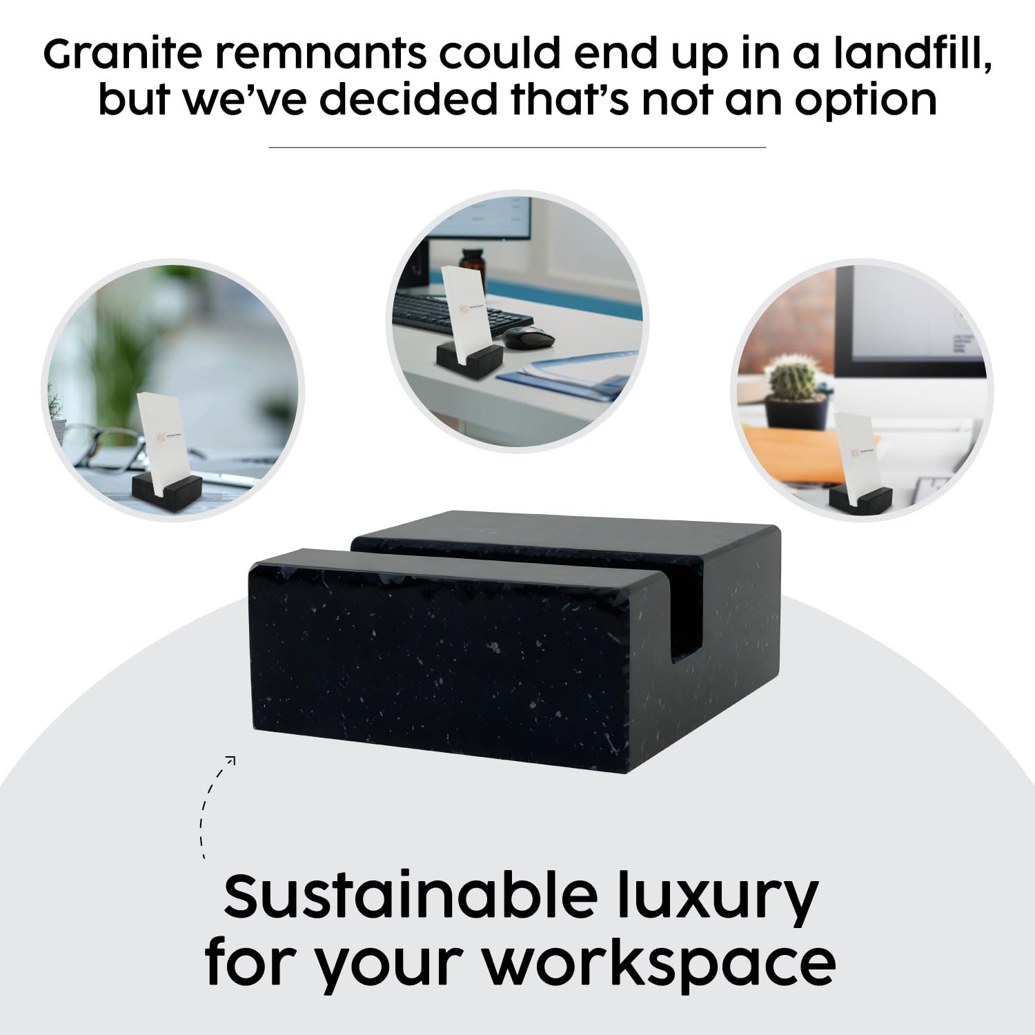 Honed finish granite card holder for office