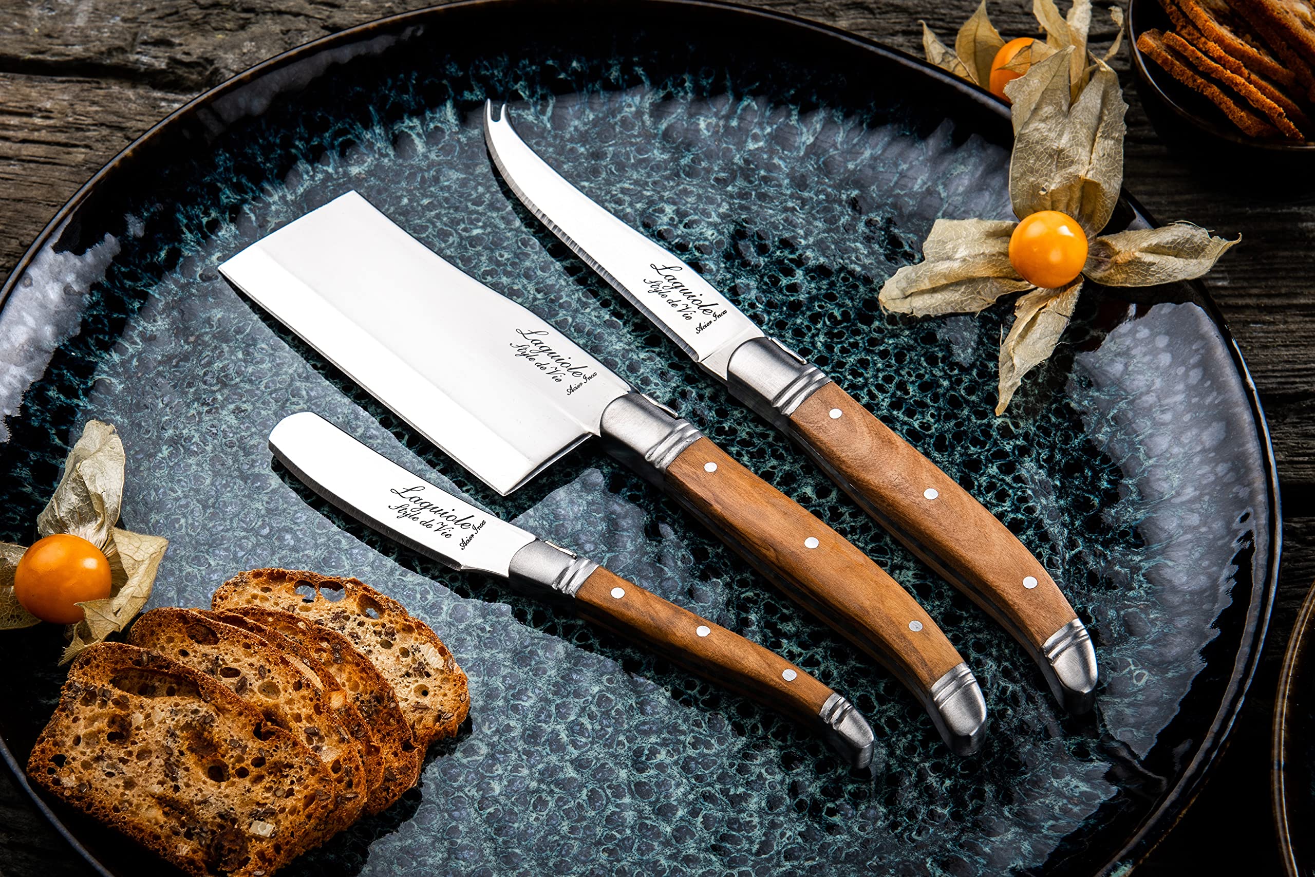 Elegant cheese knife set ready for table service
