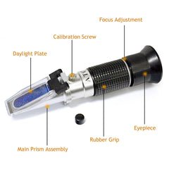 refractometer displaying honey moisture range 12-27 percent