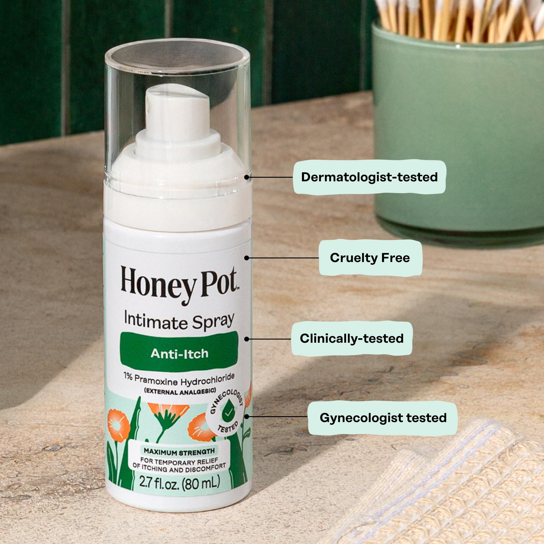 pH balanced 3.5 to 4.5 vaginal care spray