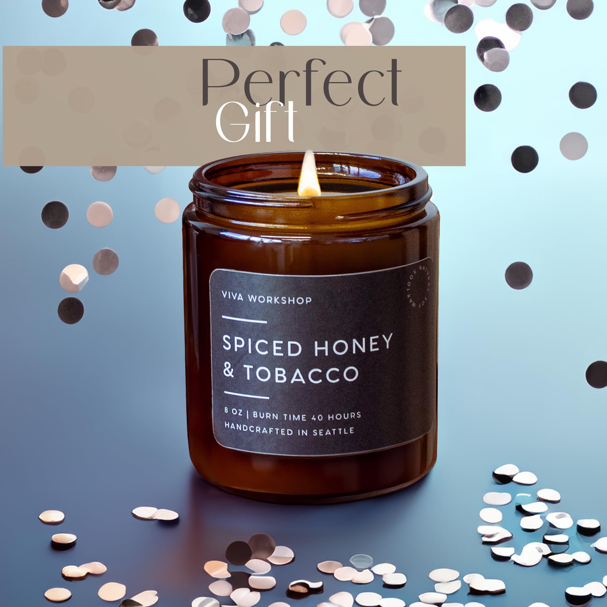Gift-ready Spiced Honey & Tobacco scented candle