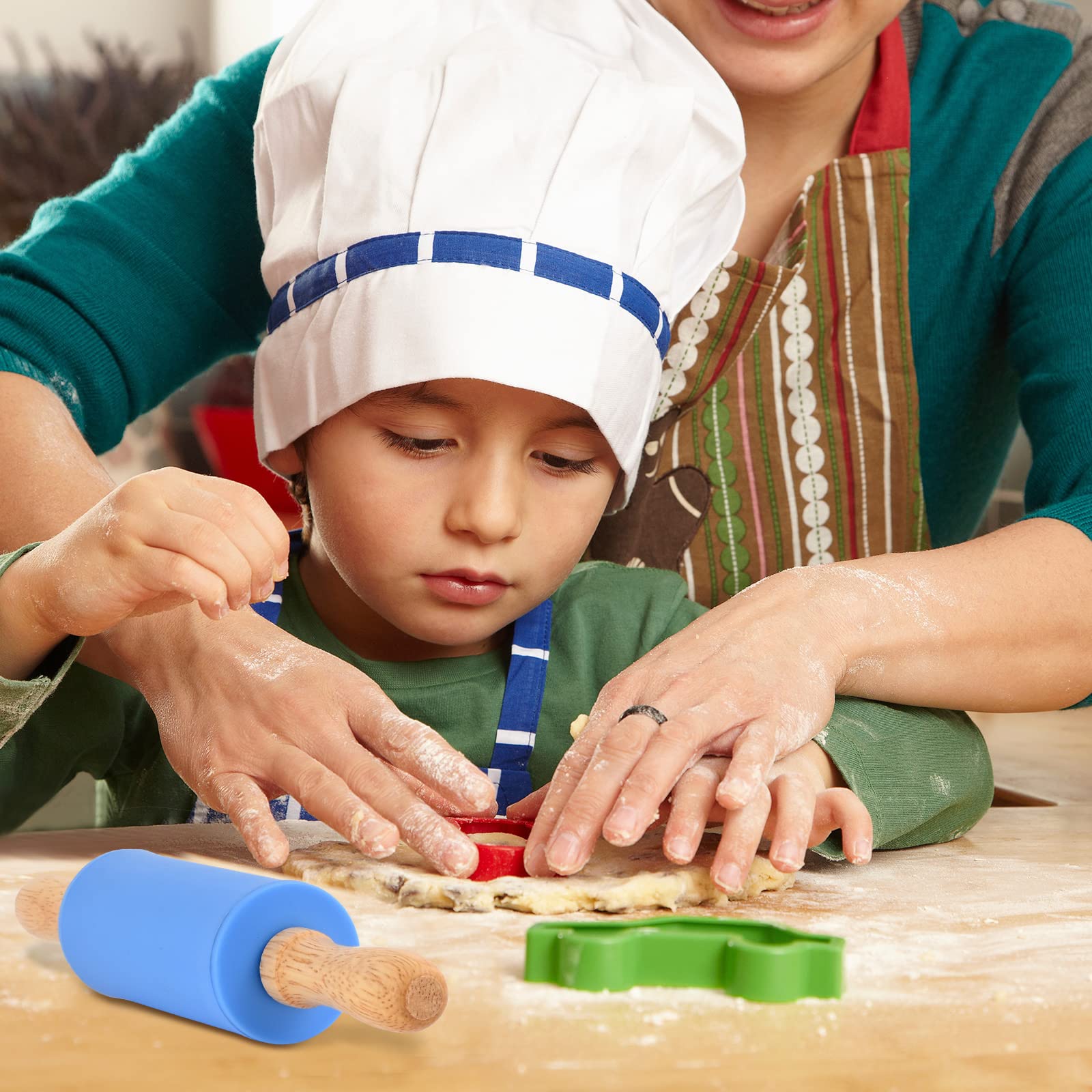 Mini silicone rolling pin for kids with wooden handle product photo