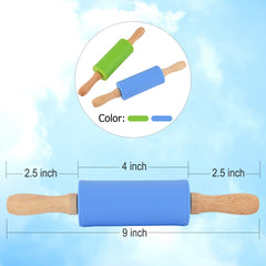 Kids silicone rolling pin set two pack wood handle image 3