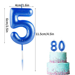 Hongplus blue number 1 candle and 0 candle set with blue silver design