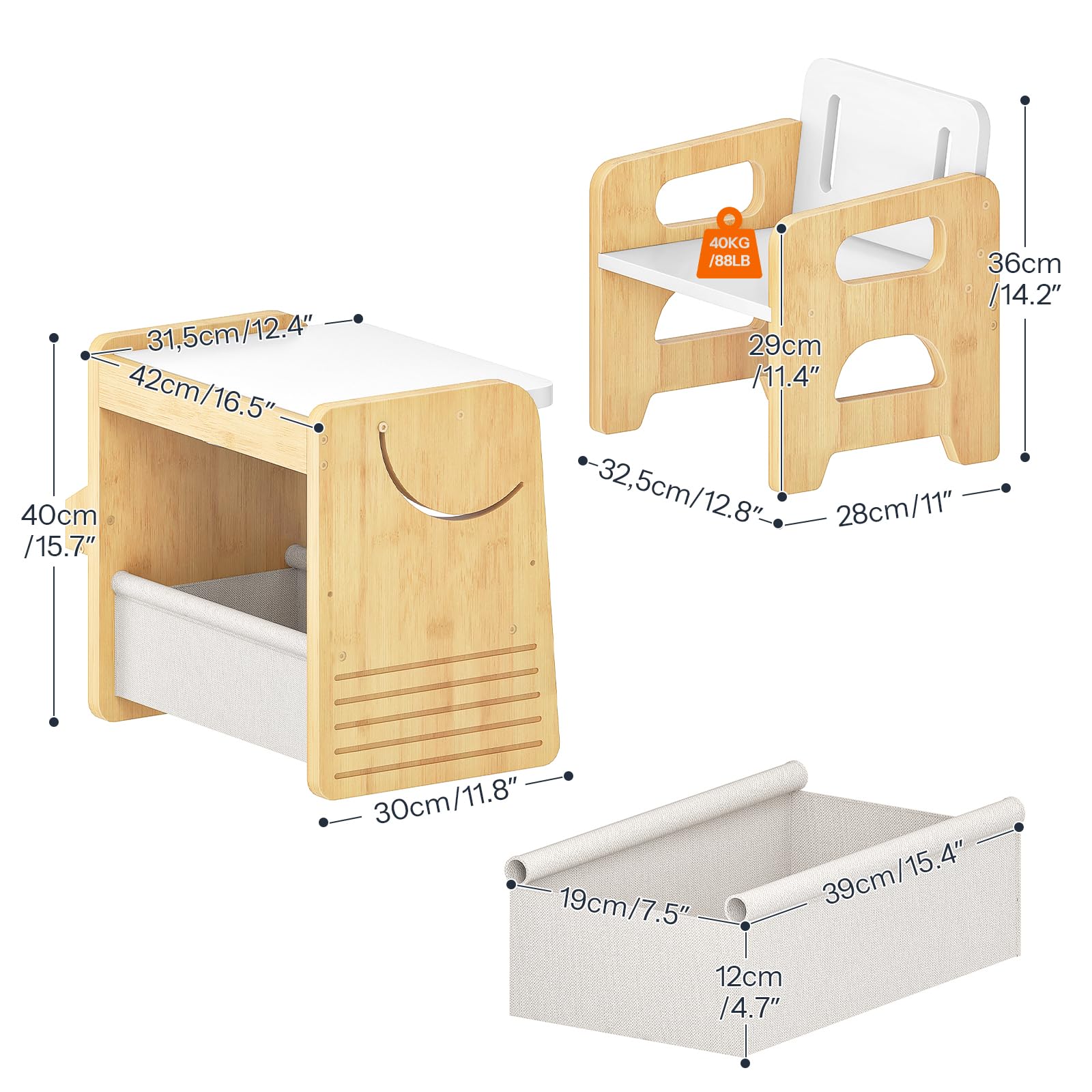 Rounded corners on natural bamboo HOOBRO furniture
