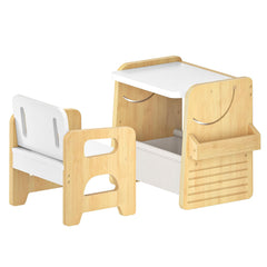 HOOBRO toddler table chair set YW30KT01 natural bamboo front view
